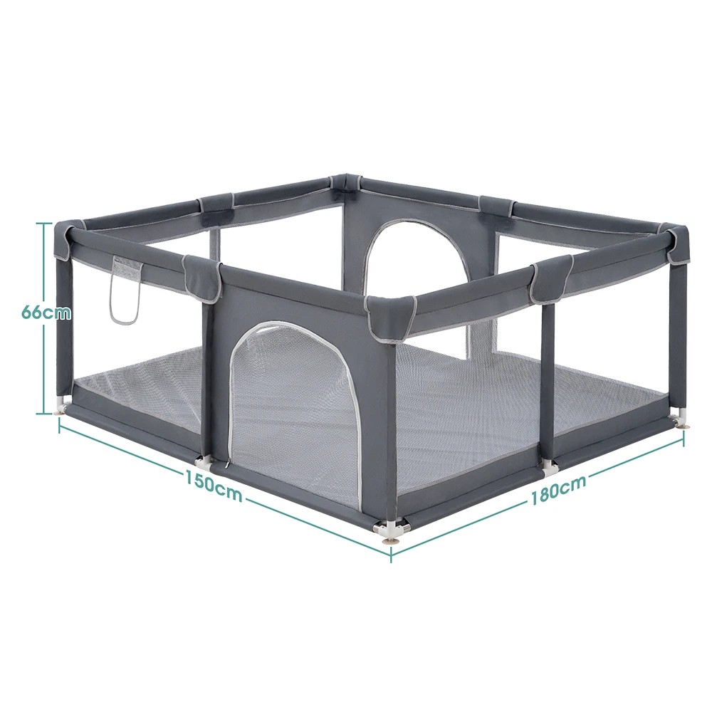 2 Playpals Baby Playpen Child Safety Gate Kids Playpen Child Play 2 Door 150x180cm - Grey, 2 of 3