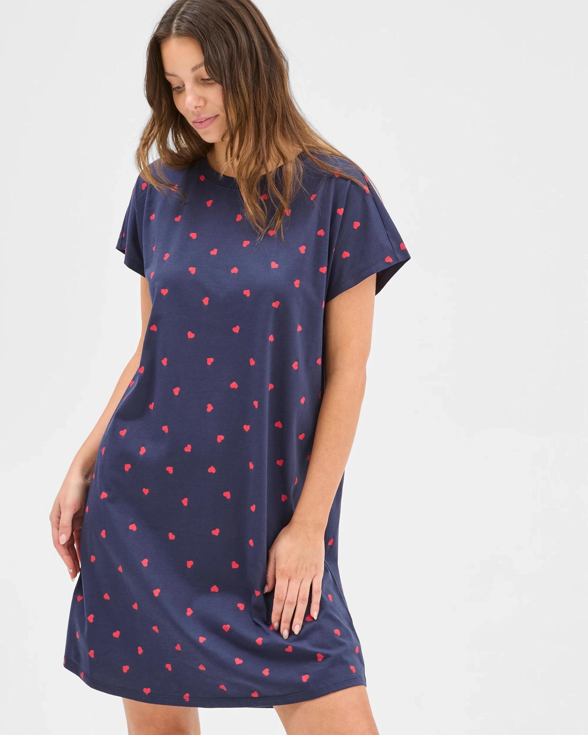 1 Target Woman Australian Cotton T-Shirt Nightie NAVY HEART, 1 of 5