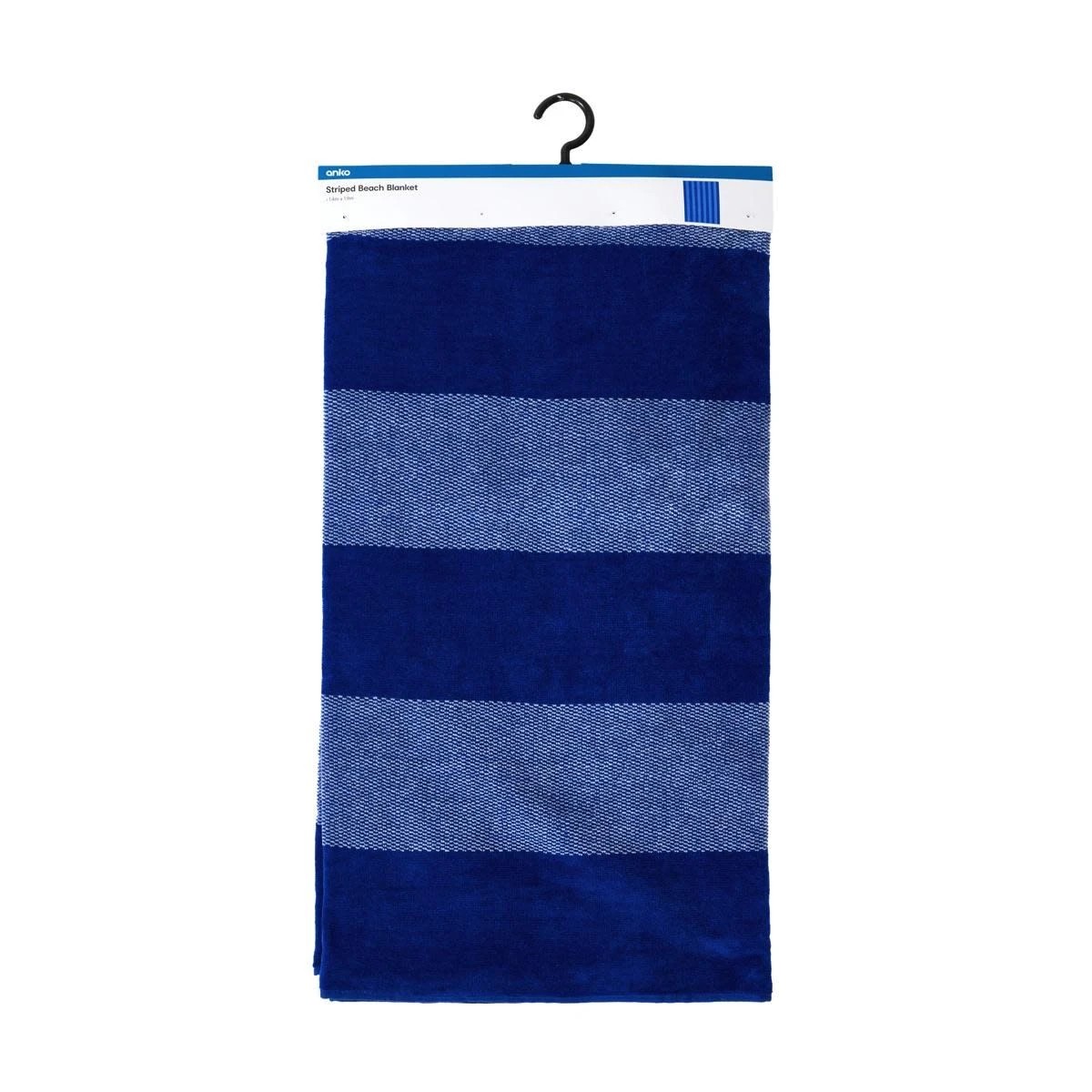 6 Striped Cotton Beach Blanket - Blue, 6 of 6