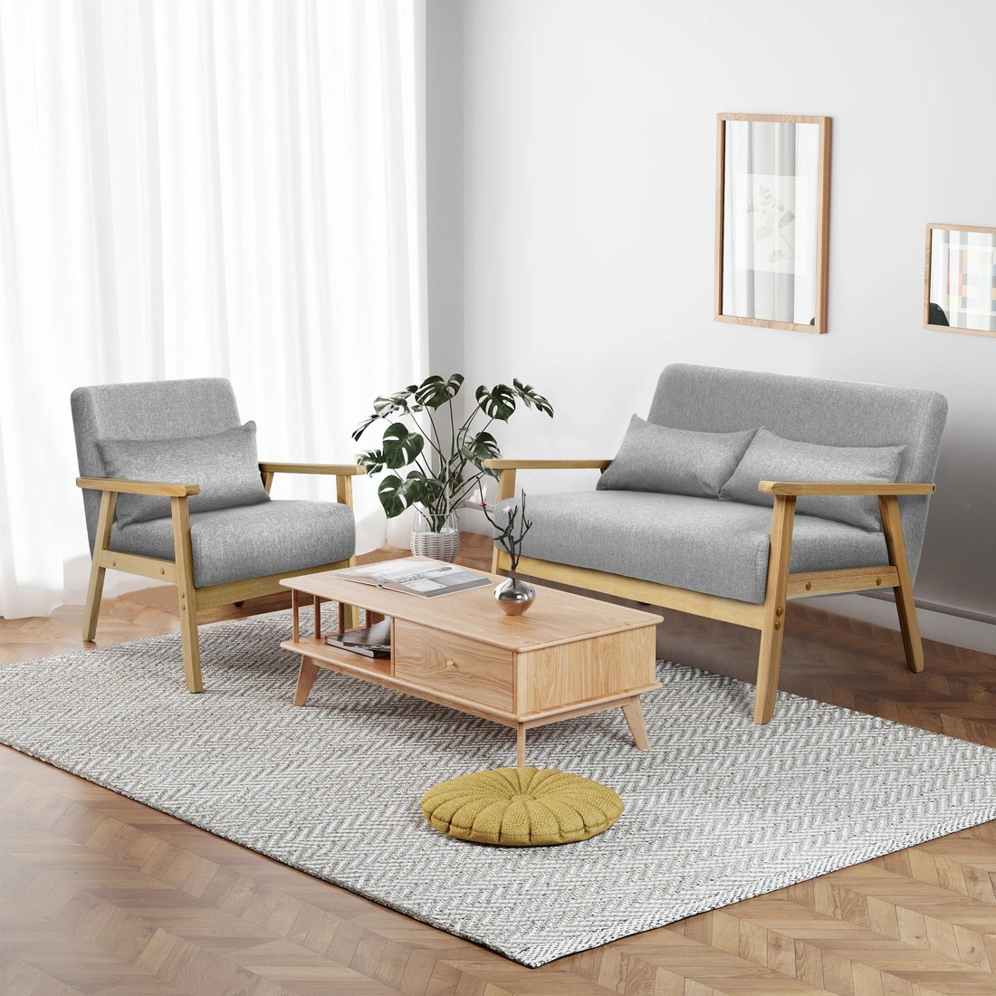 7 Alfordson 2 Seater Sofa Lounge Chair Fabric Loveseat Armchair Accent Chair - Light Grey, 7 of 10