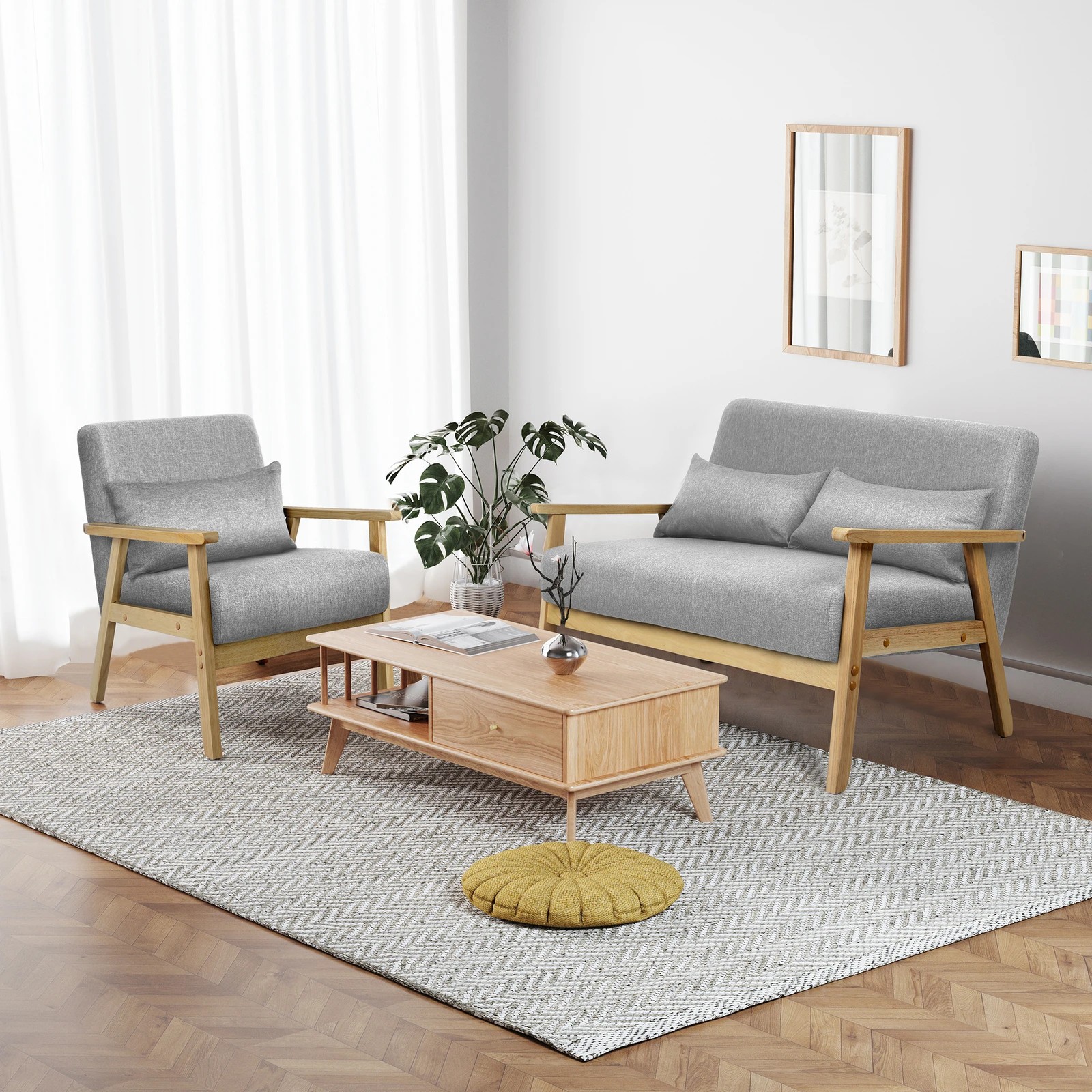 7 Alfordson 2 Seater Sofa Lounge Chair Fabric Loveseat Armchair Accent Chair - Light Grey, 7 of 10