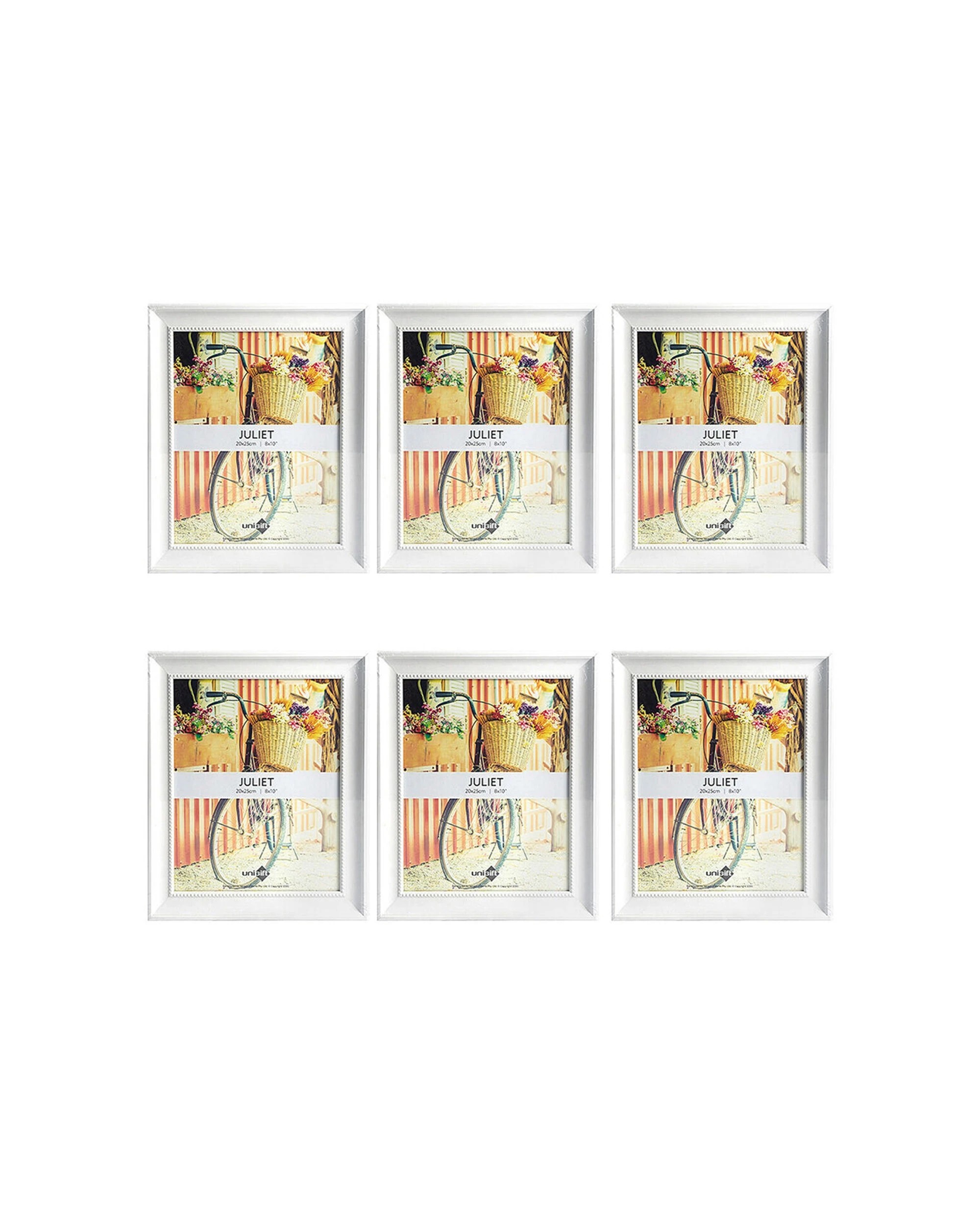 1 Unigift 6pk Juliet Wooden Glass Raised Dots Picture Photo Frame 20x25cm - White, 1 of 2