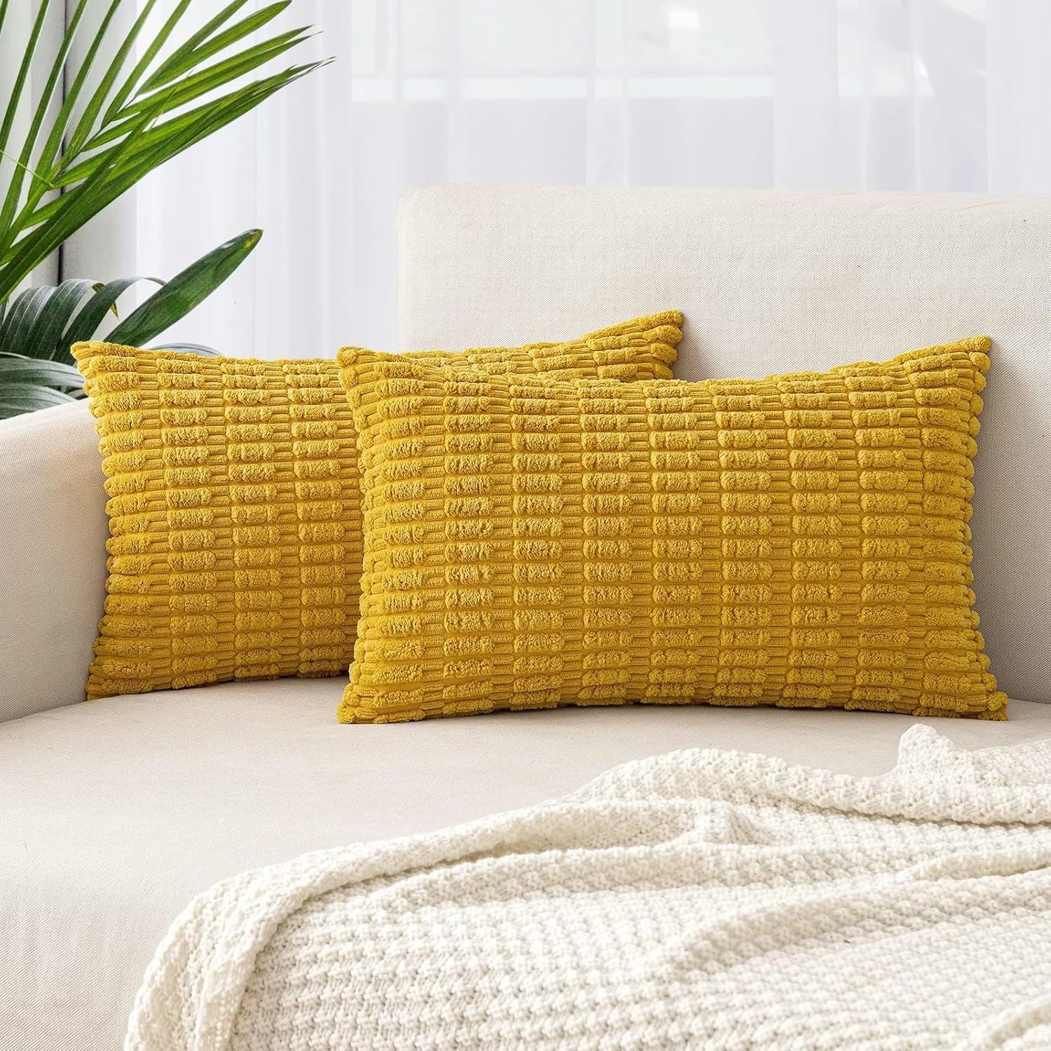 1 Gioia Casa 2-Pack Boho Striped Corduroy Cushion Covers 30x50cm - Mustard, 1 of 3