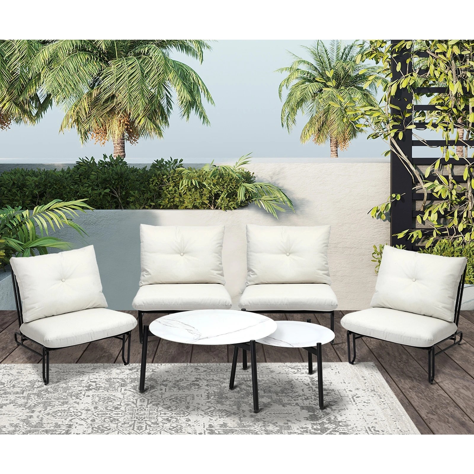 4 Livsip Outdoor Sofa Set 6-Piece Lounge Setting Table Chairs - Beige, 4 of 9