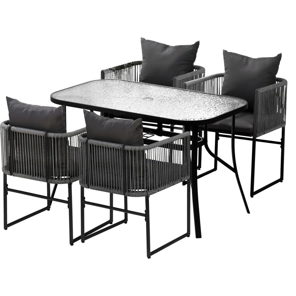 1 Gardeon 5PCS Outdoor Dining Set Table and Chairs Rope Patio Furniture Garden - Black, 1 of 6