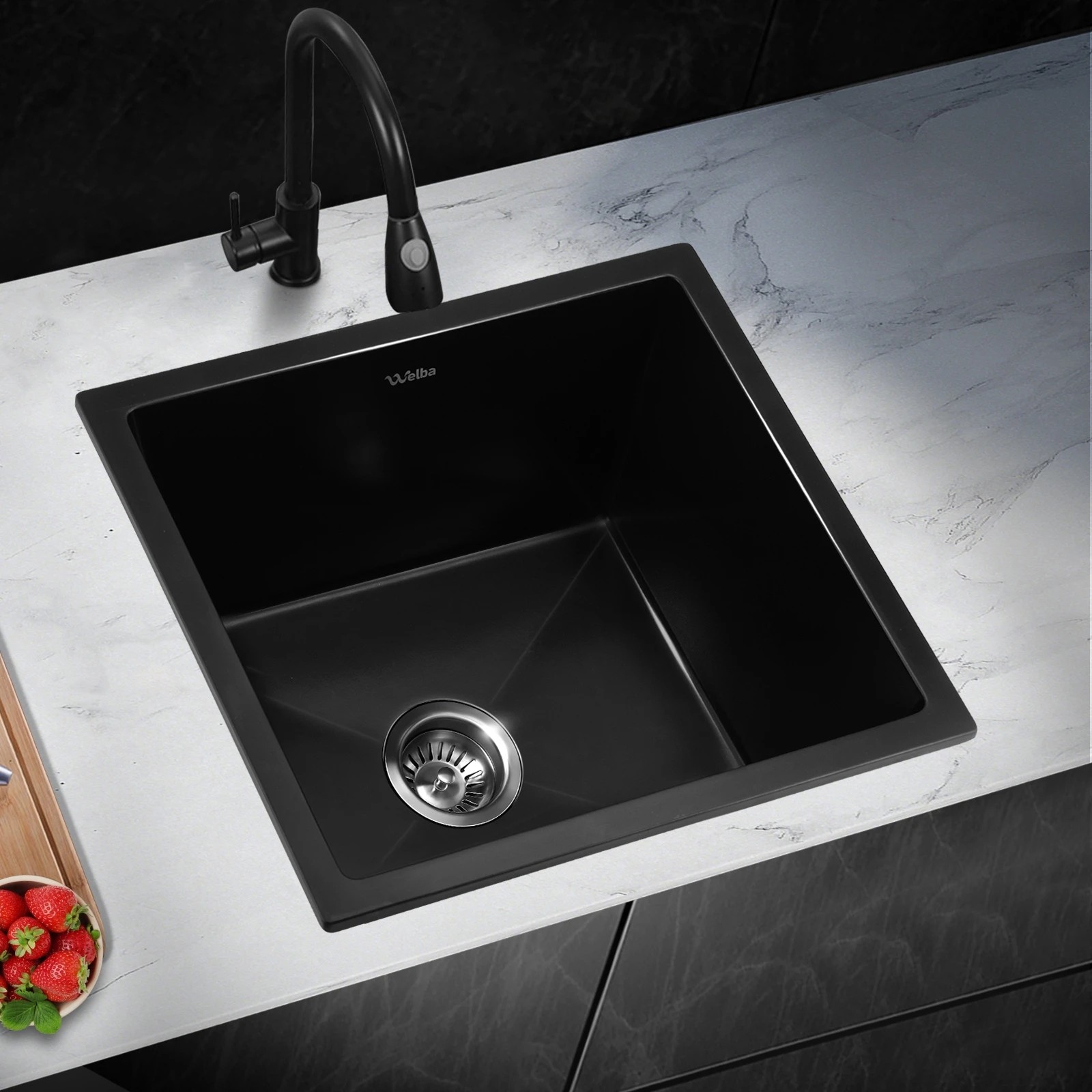 2 Welba Kitchen Sink Granite Stone Sink Laundry Basin Single Bowl 45cmx45cm - Black, 2 of 5