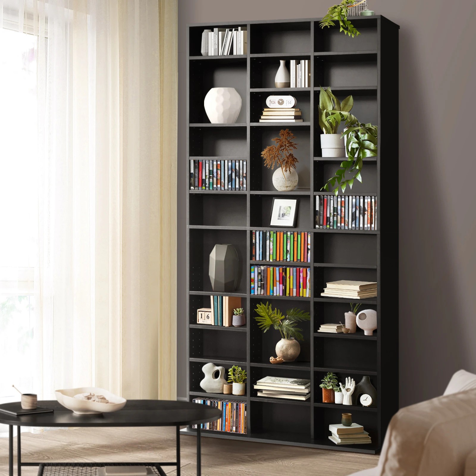 2 Oikiture Bookshelf Display Shelf Bookcase Cd Dvd Storage Media Rack Stand
 - Black, 2 of 9