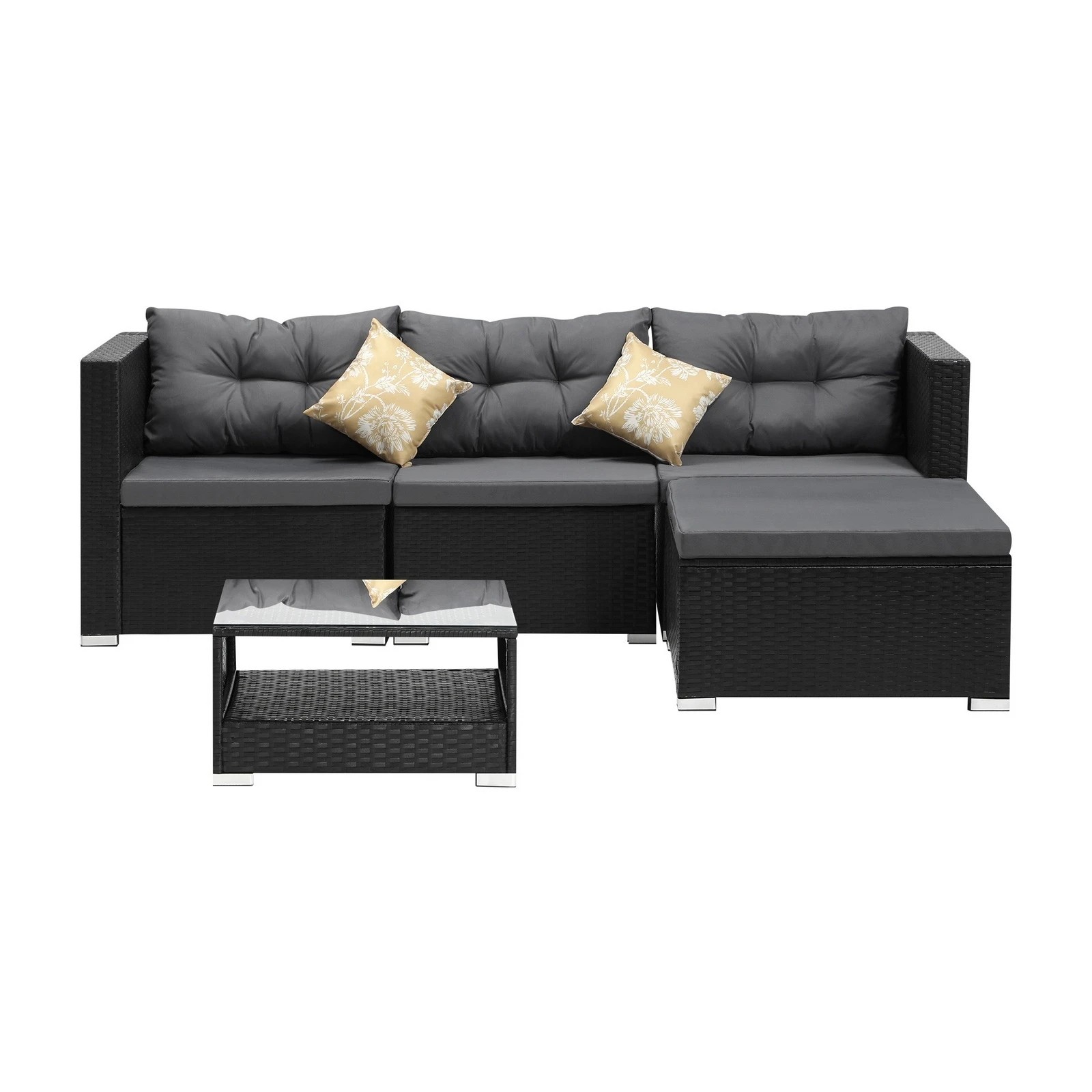 5 Livsip Outdoor Sofa Set 4 Seater Corner Modular Lounge Setting Patio Furniture
 - Black, 5 of 9