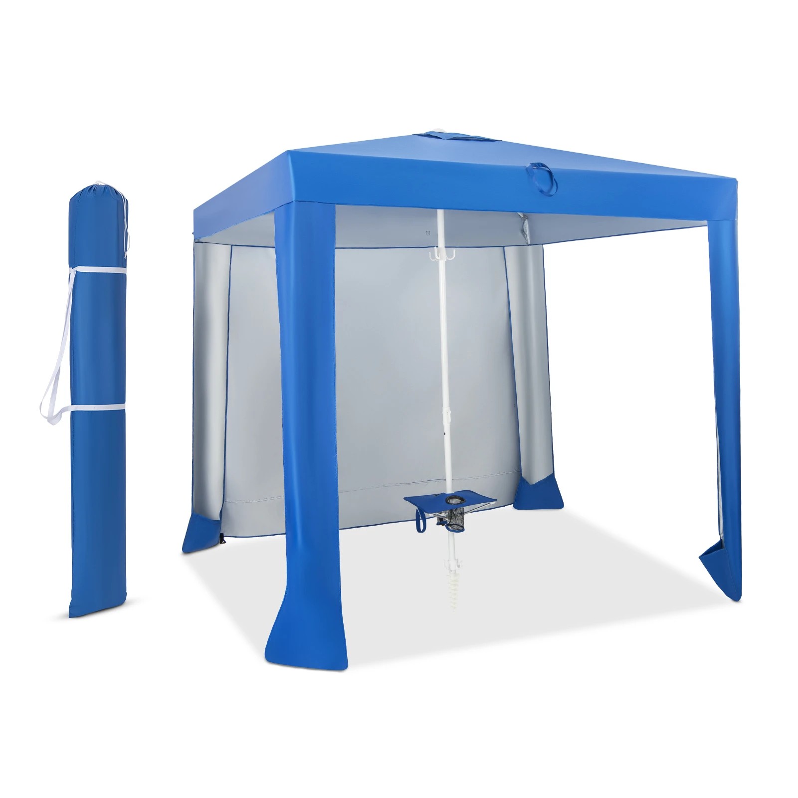 1 Costway 240cm UPF50+ Beach Cabana Tent w/Folding Table/Back Wall Portable Outdoor Sun Shelter, 1 of 1