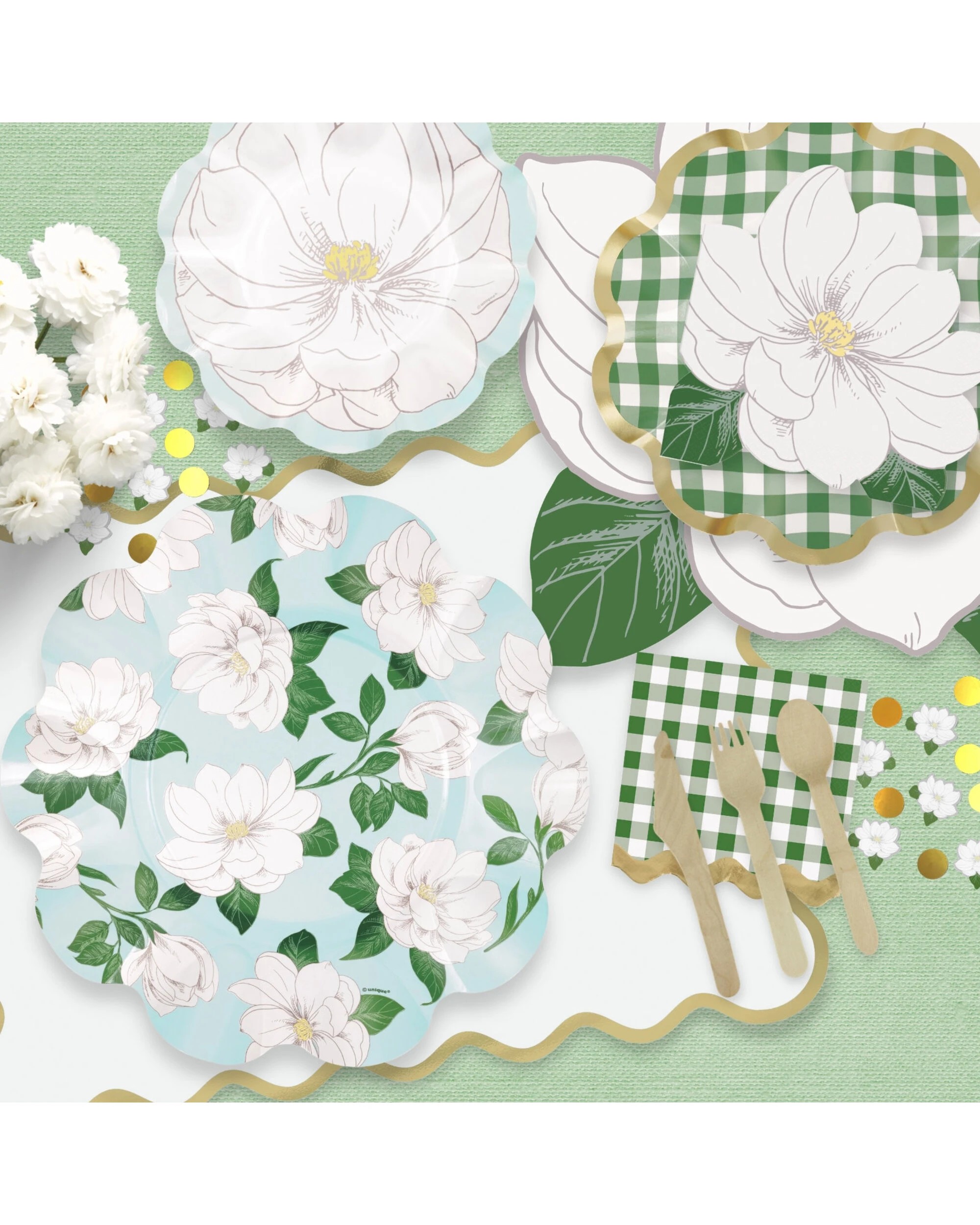 2 Unique Garden Party Flowers Magnolia Paper Placemats Pack of 8 - White, 2 of 4