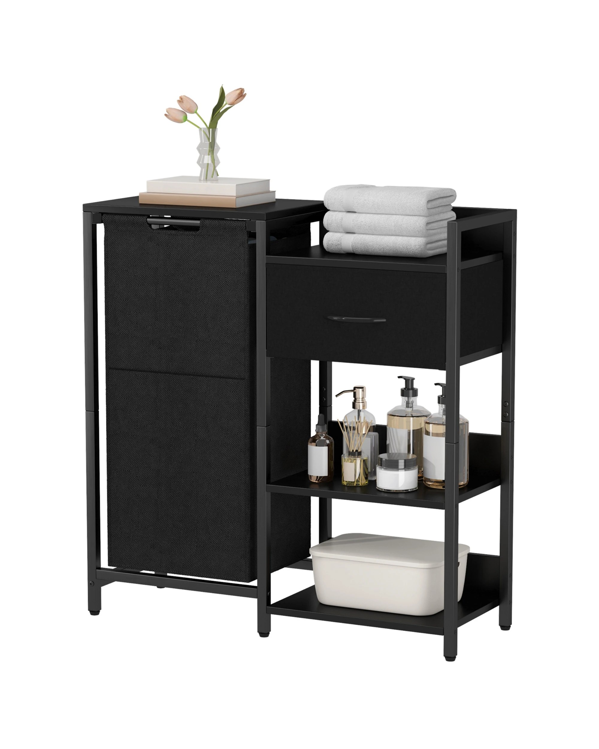 2 Advwin Laundry Basket Sorter with Fabric Drawer and Shelves 60L - Black, 2 of 4