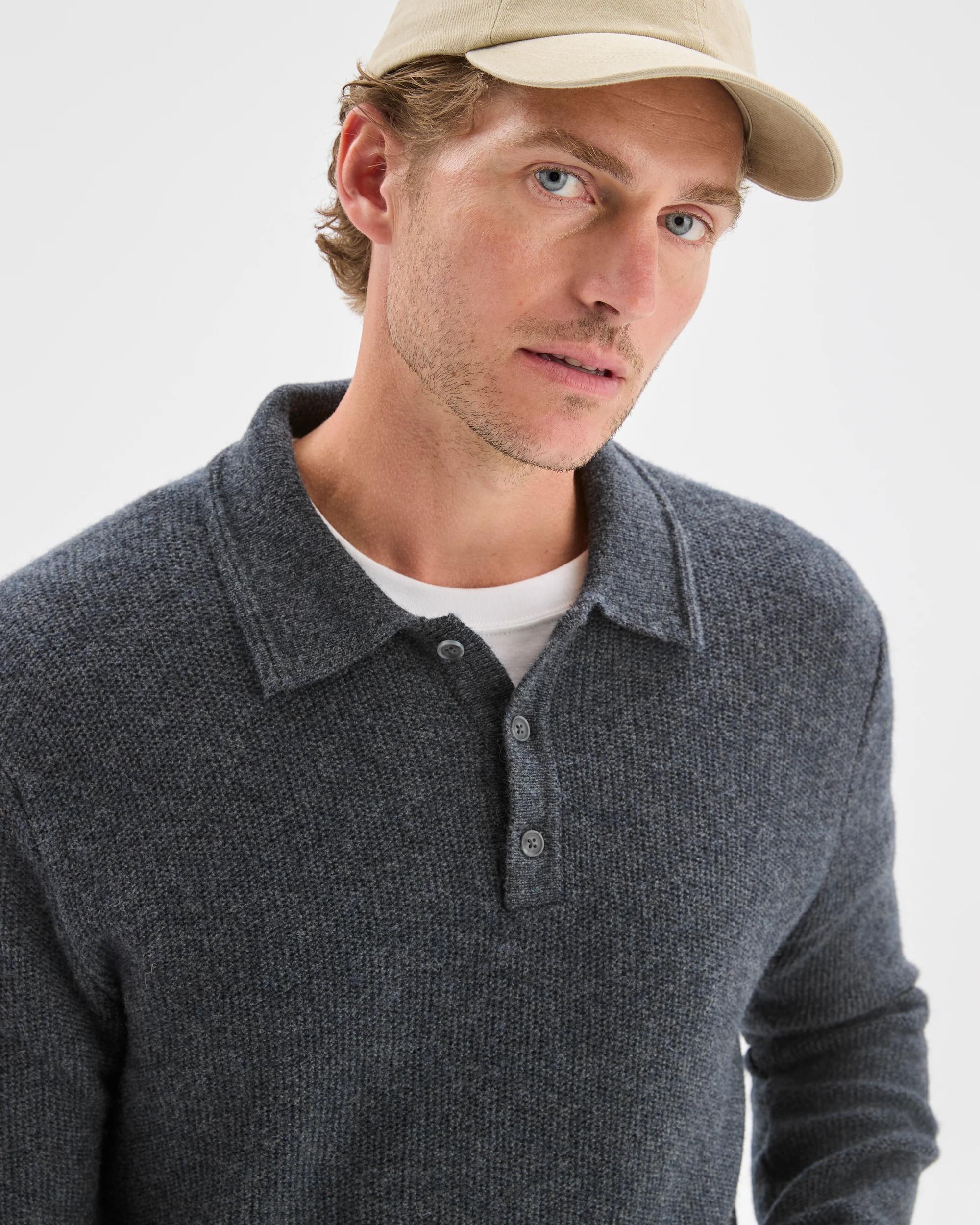 4 Target Man Lambswool Long Sleeve Knit Polo Top CHARCOAL, 4 of 7