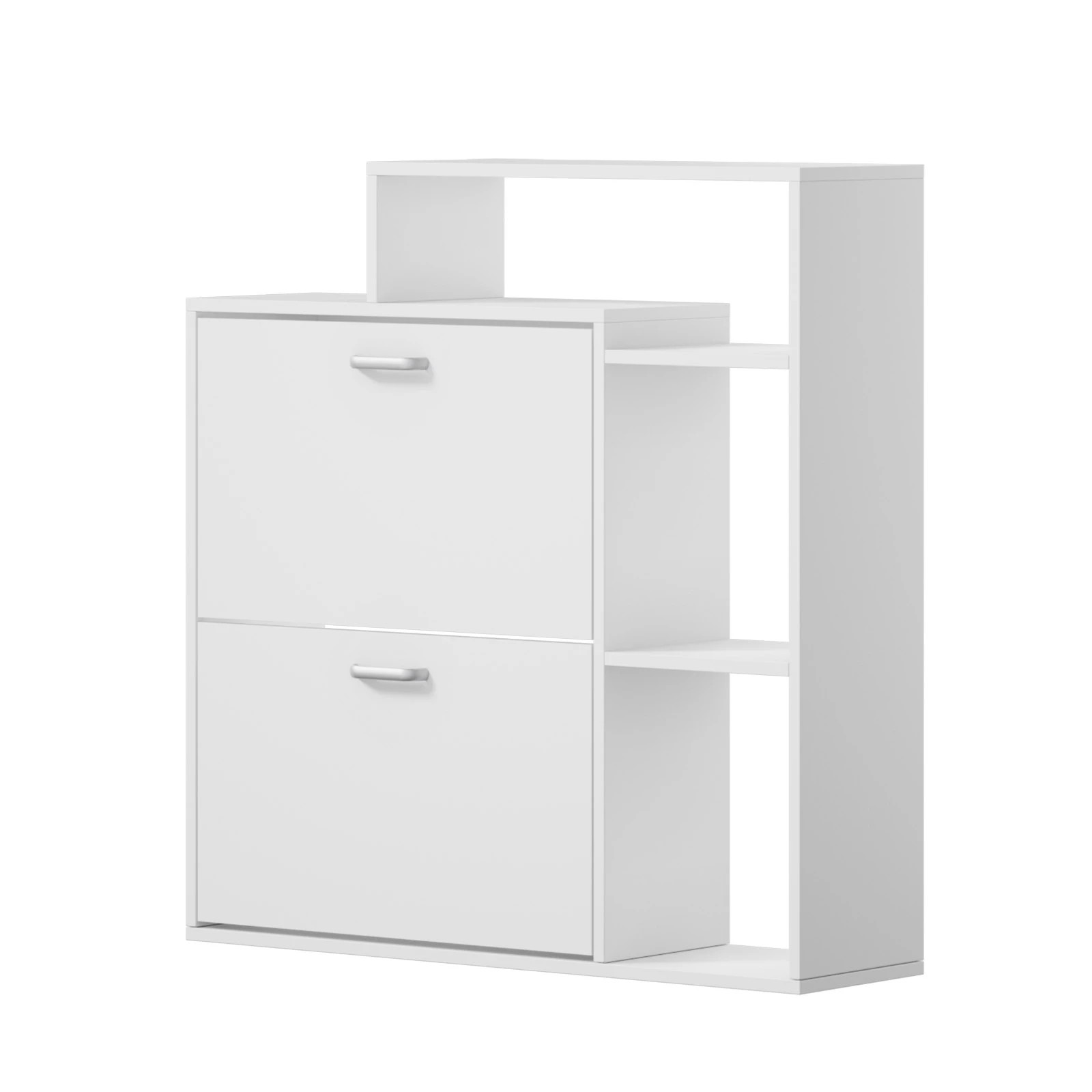 1 Oikiture Shoe Cabinet Storage 2 Doors Shoes Rack Display Wooden Shelves - White, 1 of 8