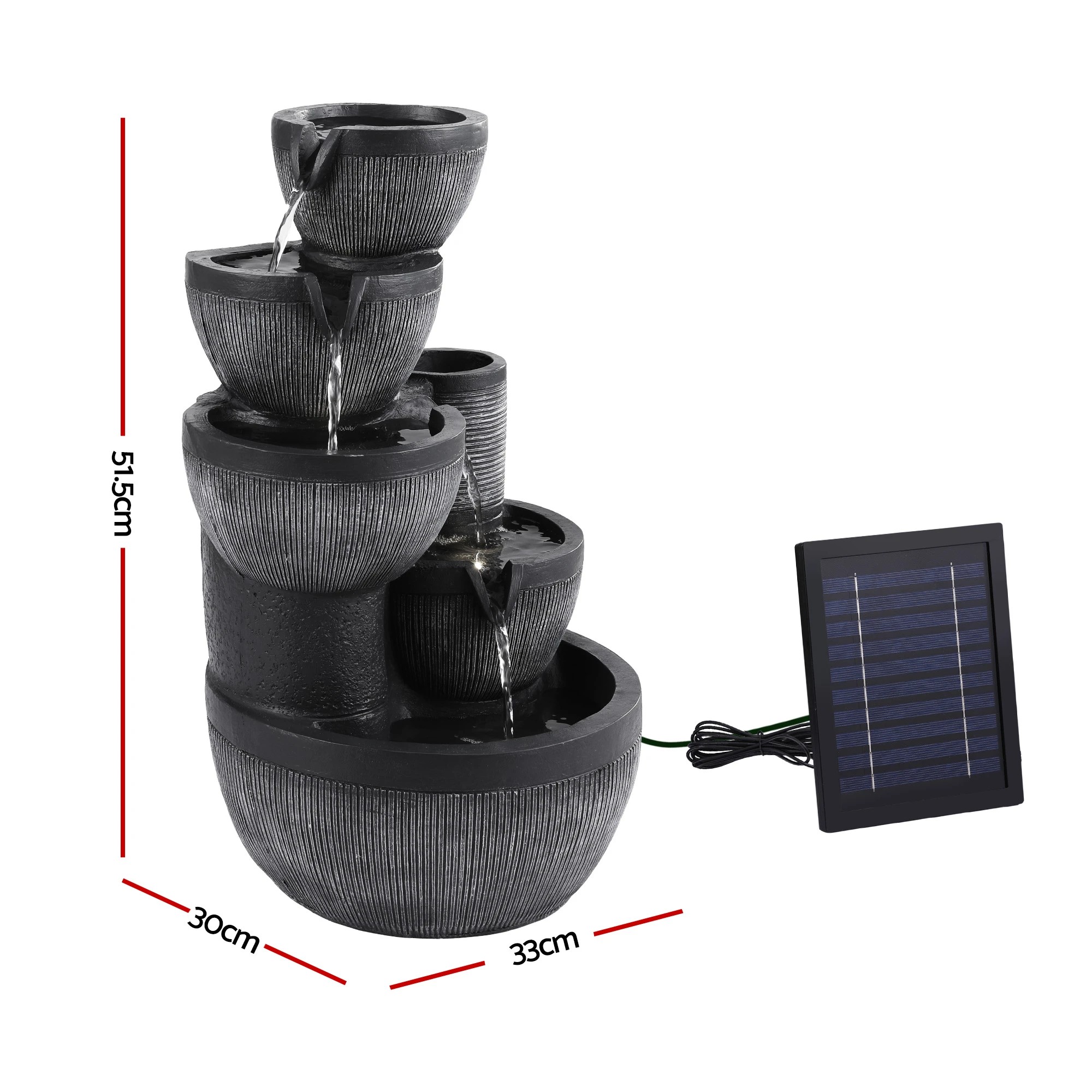 3 Gardeon Solar Fountain Water Feature 5-Tier Cascading Bowl 51cm - Grey, 3 of 9