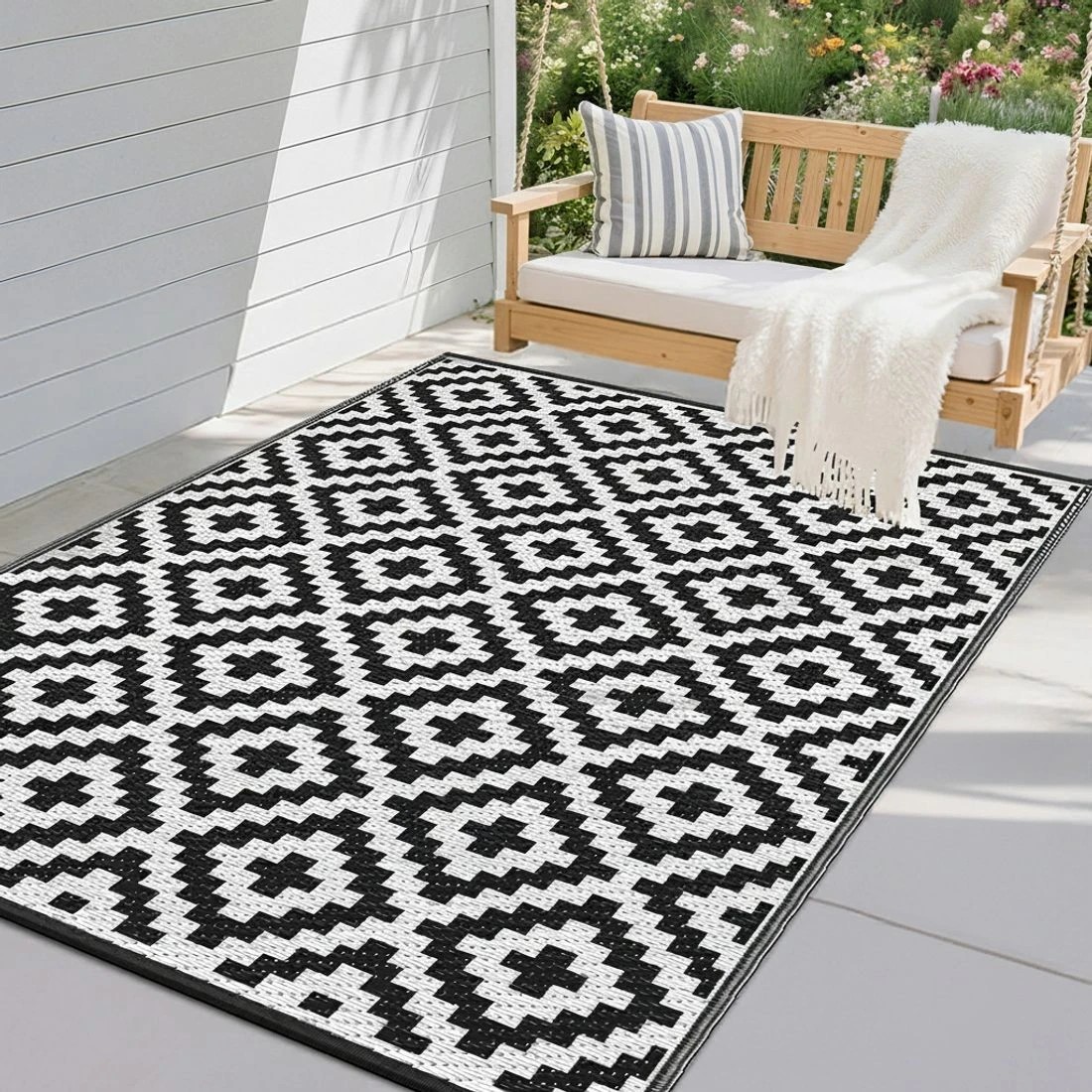 Gardeon Outdoor Rugs 274x366cm Large Carpet Reversible Area Mat PP Dual-Sided Patio Rug Light Blue main image 0