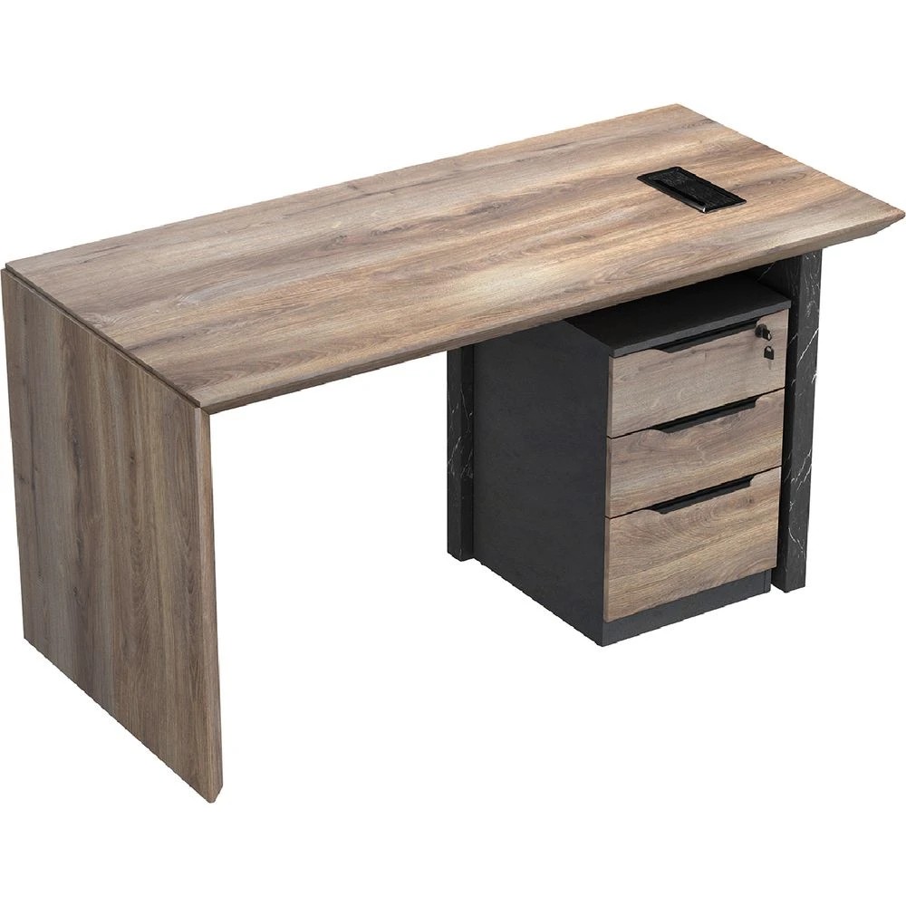 2 Logan Reversible Executive Desk Warm Oak/Black Marble Desks, Tables and Workstations, 2 of 6