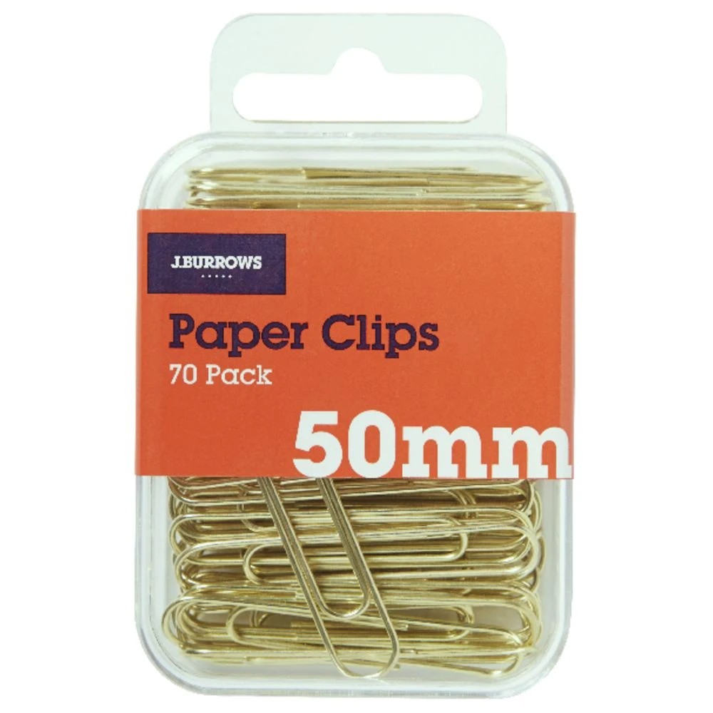 3 J.Burrows 50mm Paper Clips Gold 70 Pack, 3 of 3