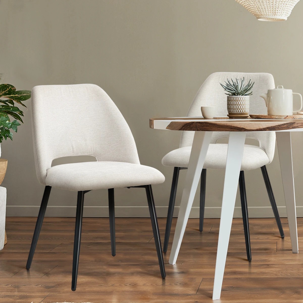 4 Oikiture 4x Dining Chair Accent Chairs Linen Fabric - Beige, 4 of 8