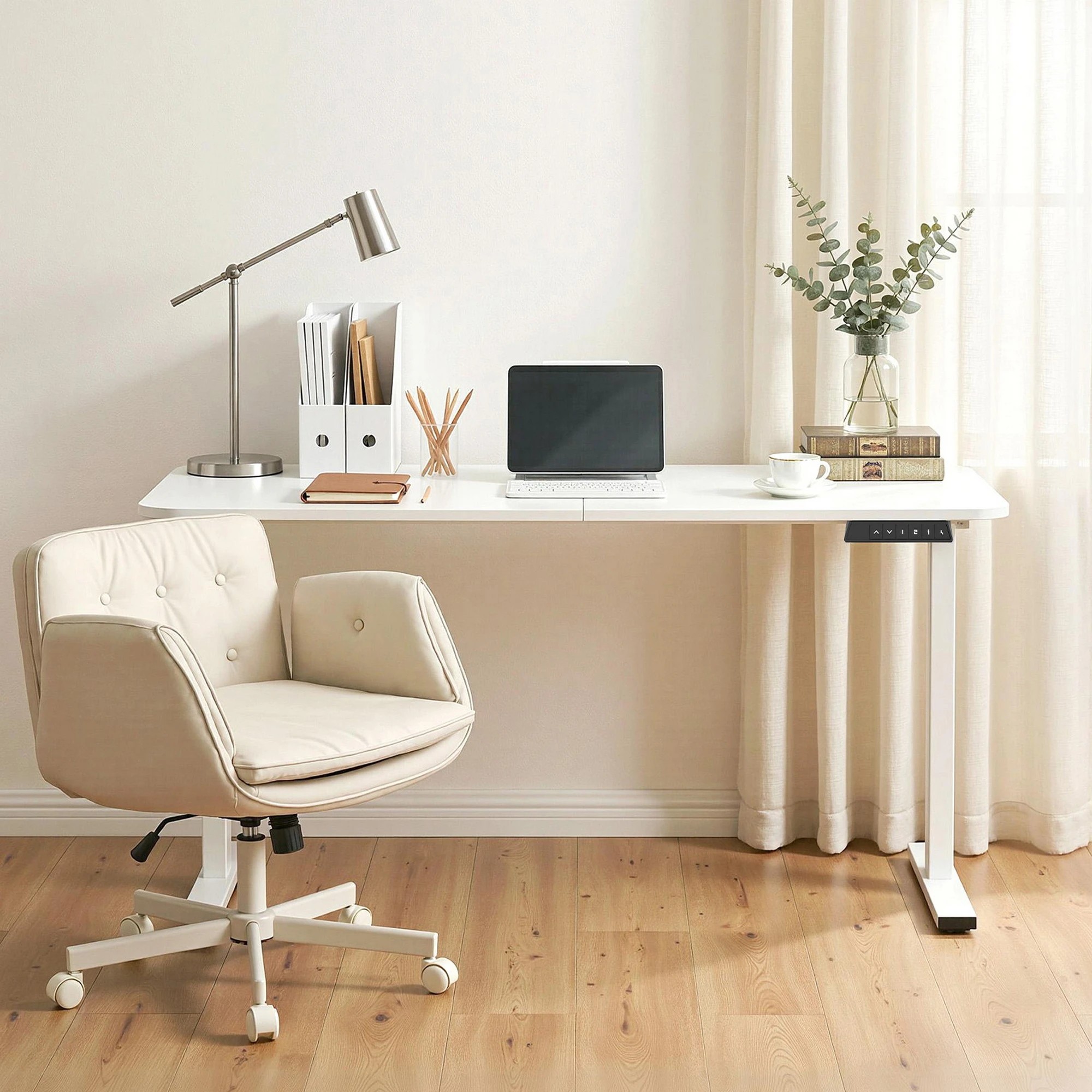 8 Artiss Criss Cross Chair with Wheels &Adjustable Armrests and Electric Standing Desk 140cm Set - Multi, 8 of 8