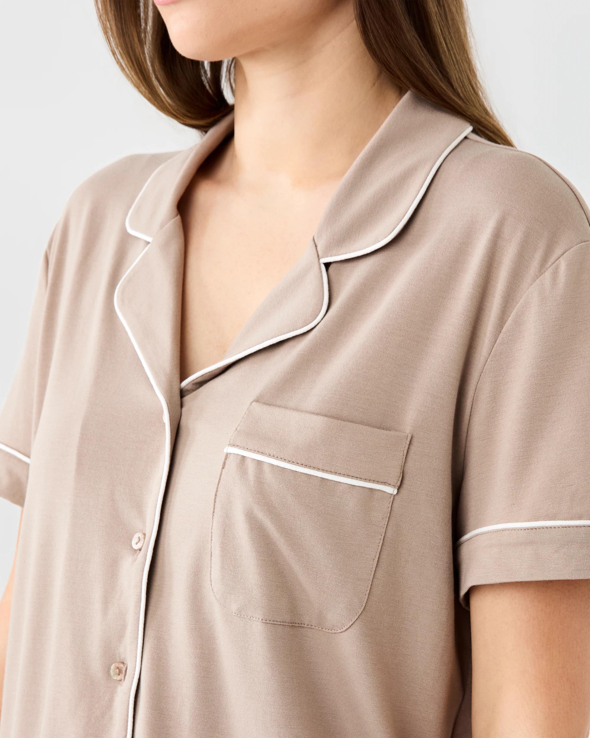 6 Short Sleeve Top and Shorts Comfort Pyjama Set Grey Taupe, 6 of 7