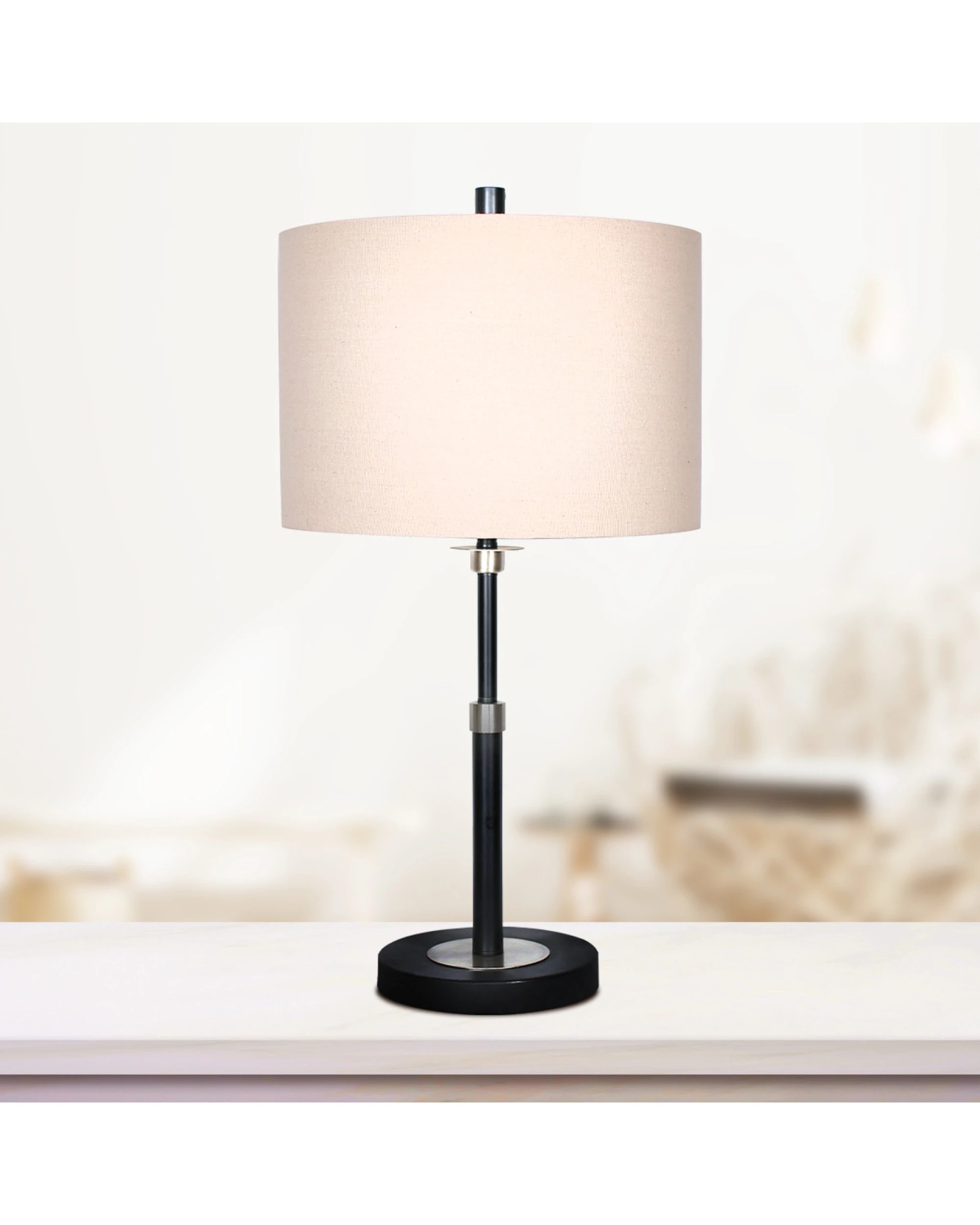 9 Sarantino Metal Table Lamp with Linen Drum Shade, 9 of 10