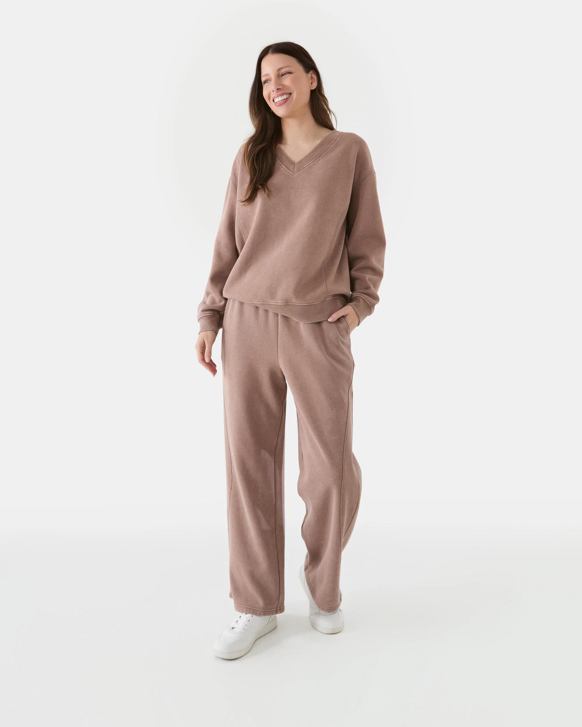 7 Washed V-Neck Ribbed Sweatshirt Snp Brn, 7 of 7