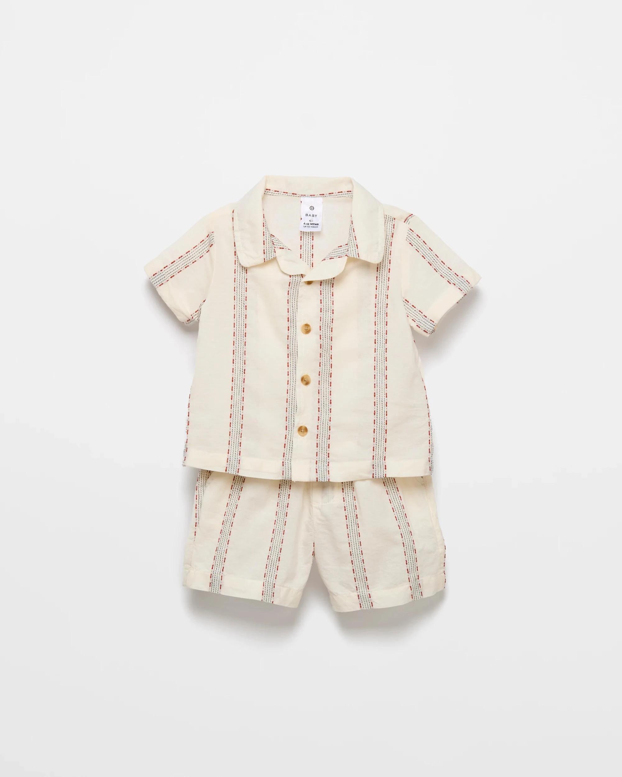 1 Target Baby Baby Boys Resort Shirt and Short Set 2 Piece CREAM STRIPE, 1 of 2
