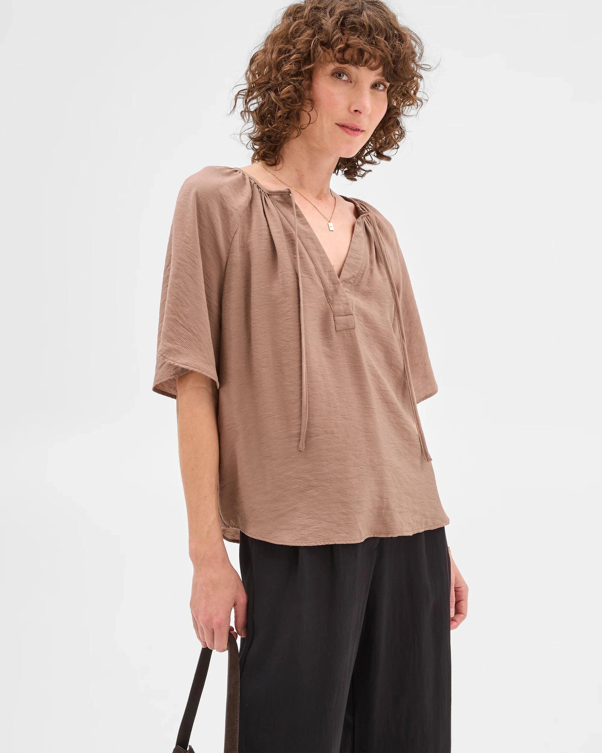 3 Flutter Sleeve Blouse - Preview MOCHA, 3 of 8
