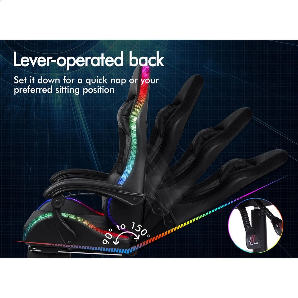 7 Alfordson Gaming Chair Office Massage 12 RGB LED Computer Seat PU Leather - Black, 7 of 10