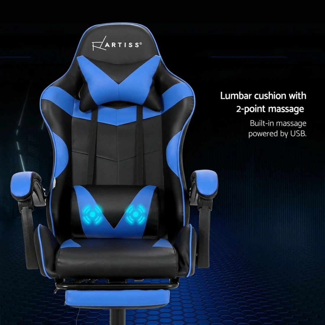 3 Artiss 2 Point Massage Gaming Office Chair Footrest - Multi, 3 of 5