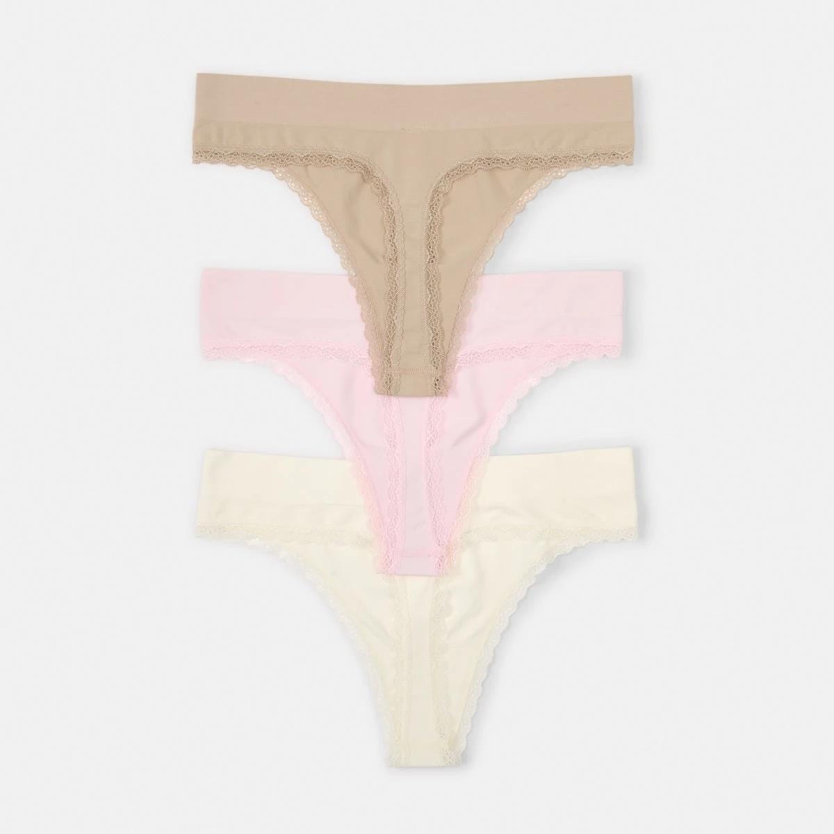 2 3 Pack Seamfree Bamboo Lace G-string Briefs PINK CHALK, WHISPER WHITE, LIGHT FAWN, 2 of 8