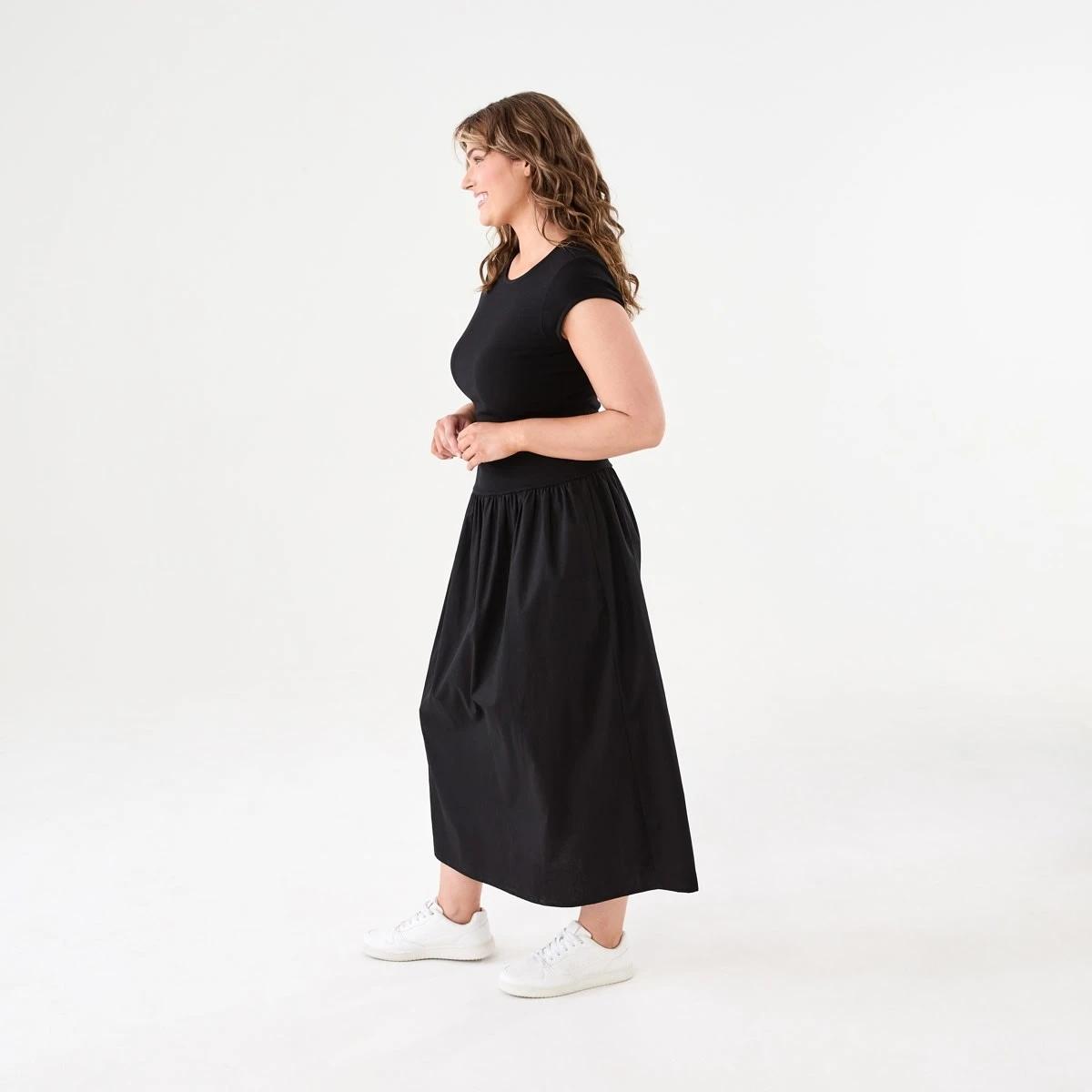 2 Short Sleeve Drop Waist Midi Dress BLACK, 2 of 6
