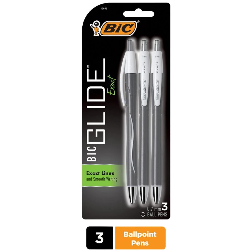 1 BIC Atlantis Exact Retractable Ballpoint Pen 0.7 Black 3 Pack, 1 of 2