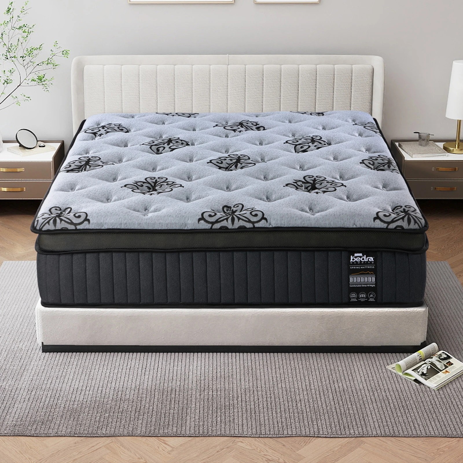 3 Bedra Bedding  Mattress Bamboo Pocket Spring Euro Top Medium Firm Egg Foam 32cm - Double Bed - Black, 3 of 4