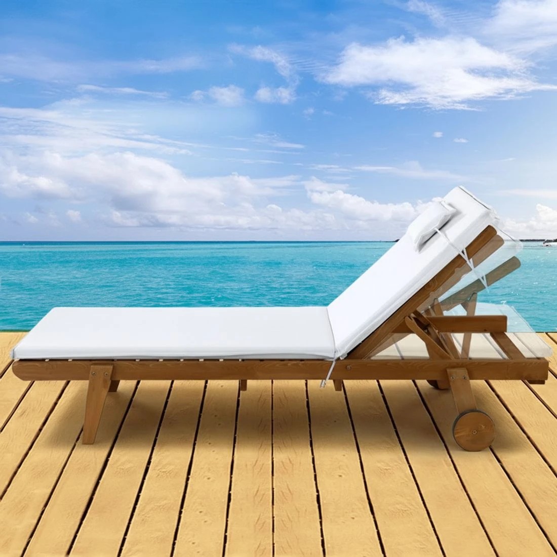 4 Gardeon Sun Lounge Wooden Lounger Outdoor Furniture Day Bed Wheels Patio - Multi, 4 of 5