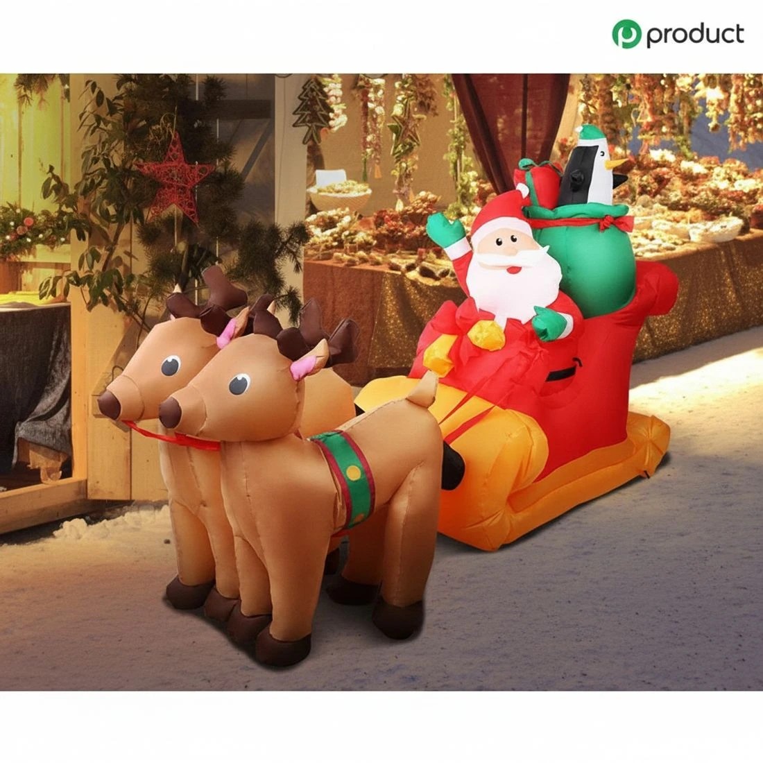 4 Jingle Jollys Christmas Inflatable Santa Sleigh 2.2M Illuminated Decorations - Multi, 4 of 7