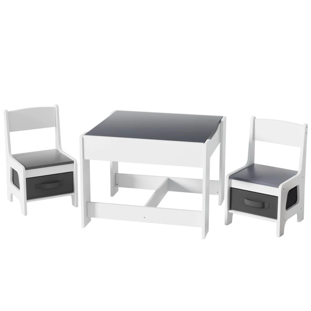 1 Keezi Kids Table and Chairs Set Play Activity Toys Storage Chalkboard Desk - Multi, 1 of 5