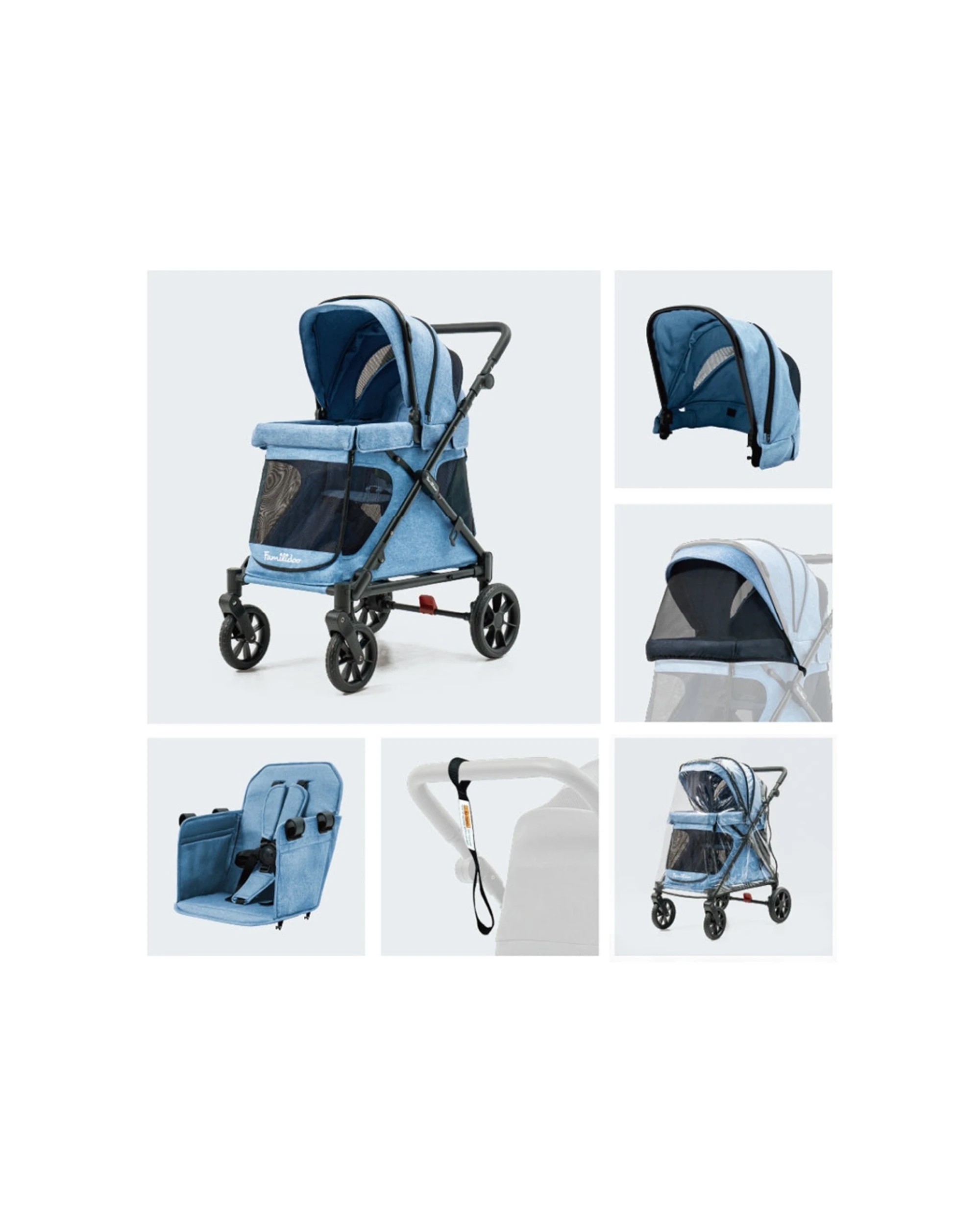 2 Playette Familidoo Q1 2.0 Wagon Stroller Lightweight Denim - Blue, 2 of 6