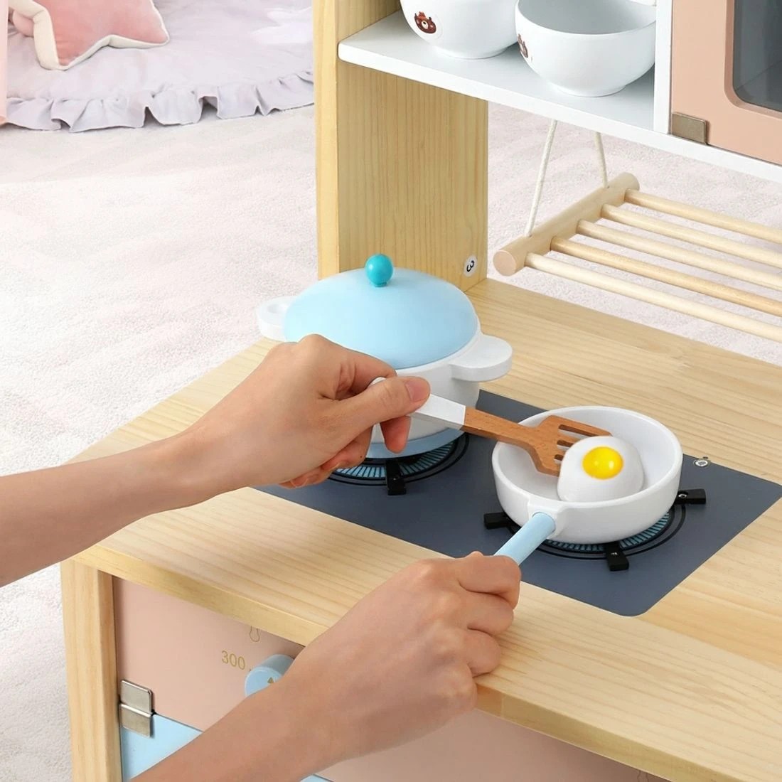 3 Keezi Kids en Pretend Kitchen Play Sets Cooking Toys Pot Pan Bowls Oven Dishwasher 80CM - Multi, 3 of 5