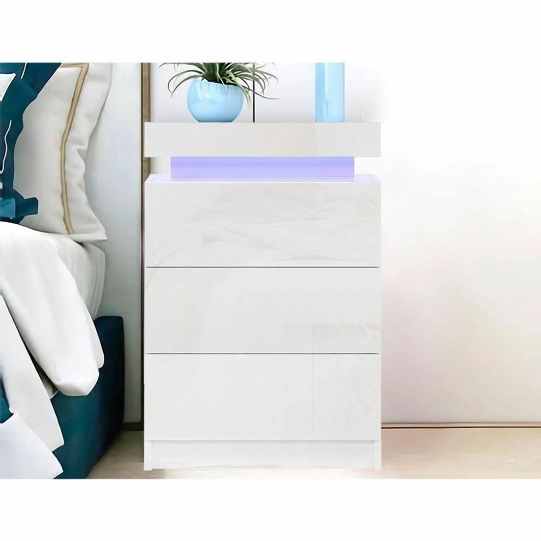7 Artiss 2X Bedside Table LED 3 Drawers - White, 7 of 8