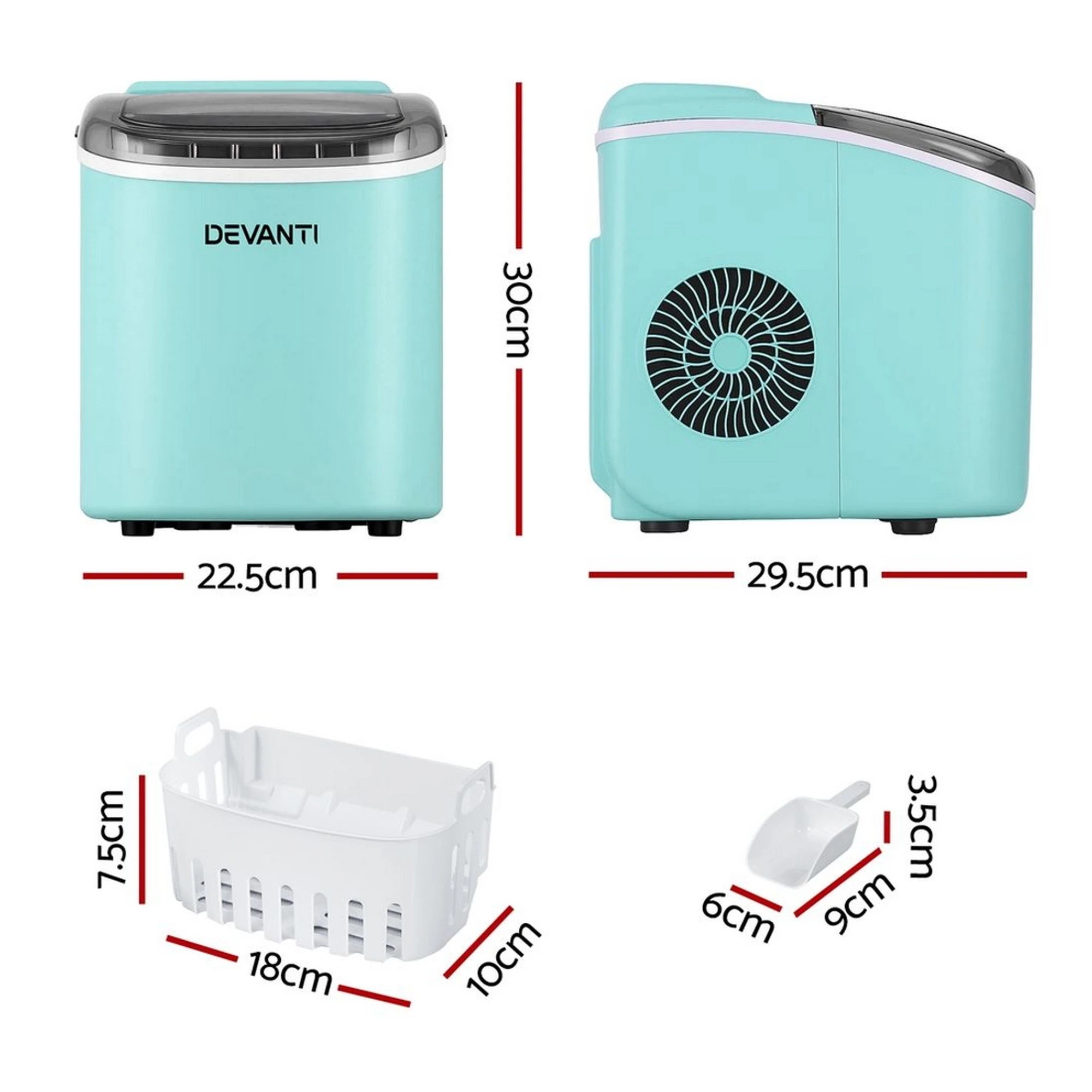 3 Devanti 12kg Ice Maker Machine w/Self Cleaning - Green, 3 of 10