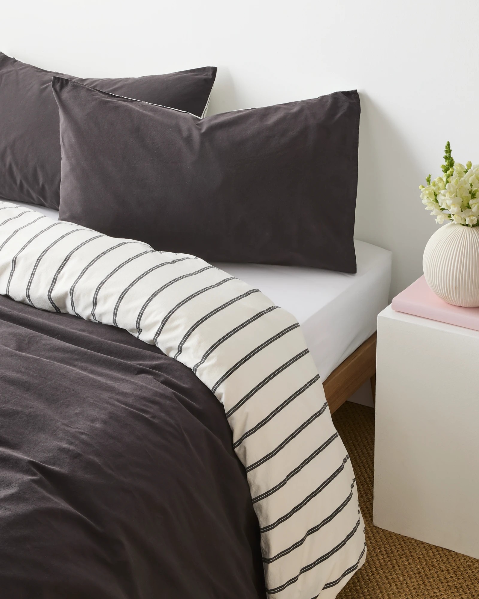 1 Arlo Stonewash Stripe 2 Pack Pillowcases - One Size - Black, 1 of 4