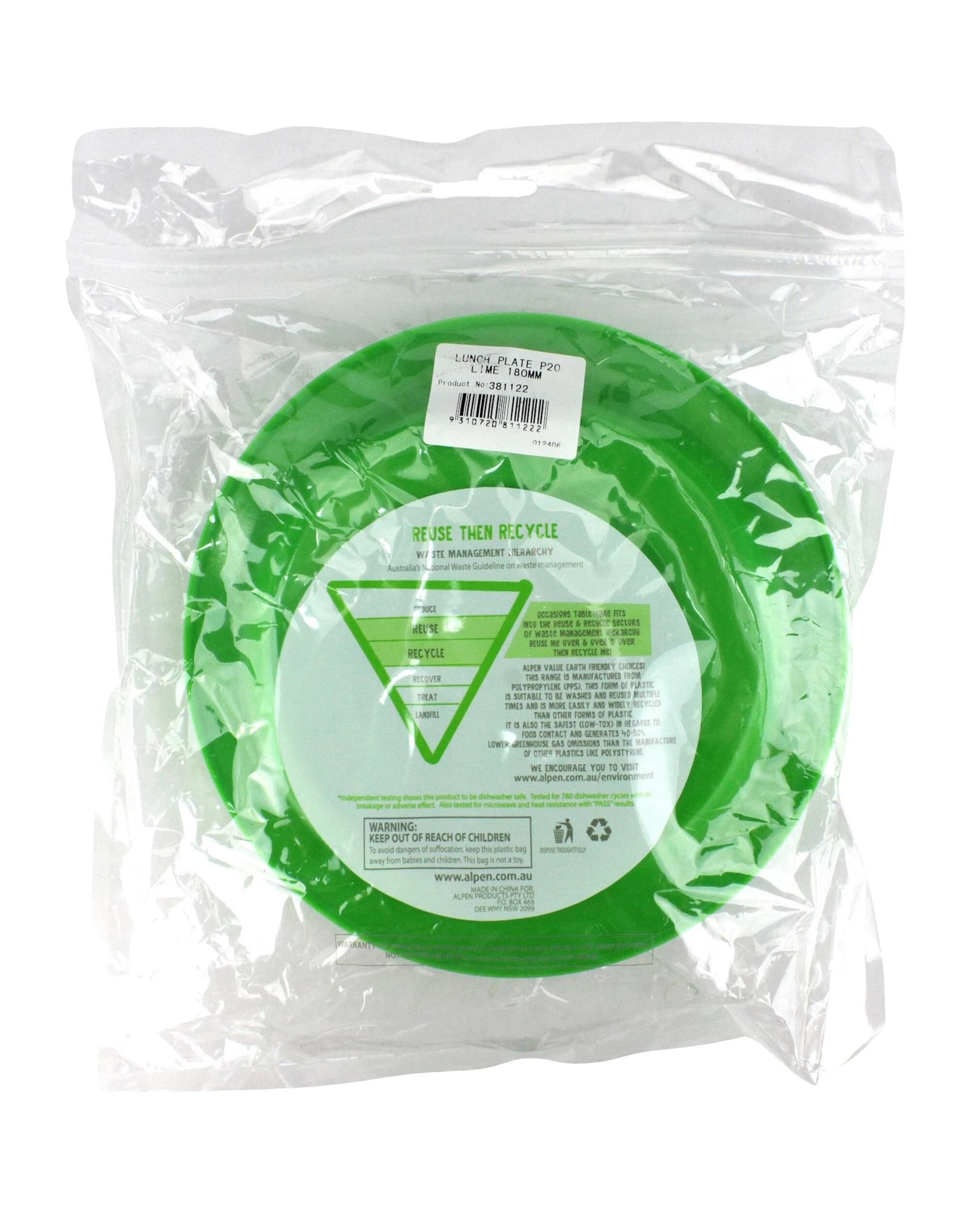 3 Alpen 23cm Reusable Plates Pack of 20 - Lime Green - Lime Green, 3 of 3