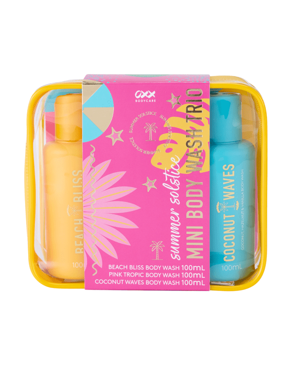 OXX Bodycare Summer Solstice Mini Body Wash Trio - Beach Bliss, Pink Tropic & Coconut Waves
