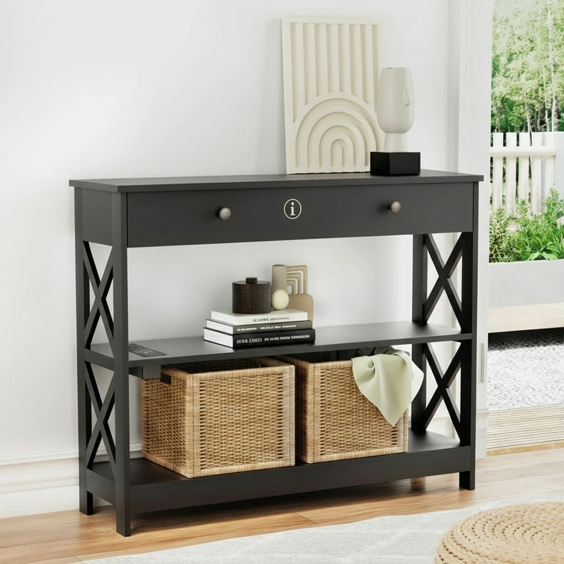 7 Artiss Console Table 3-tier USB Outlets - Black, 7 of 8