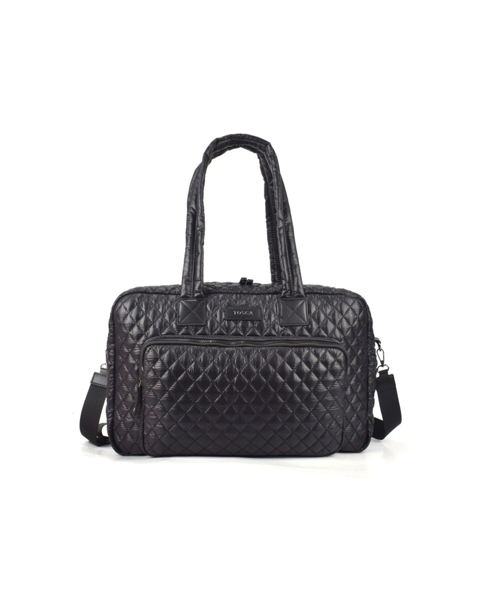 1 Tosca Womens Lightweight Quilted Metro Split Tote Travel Bag - Black, 1 of 5