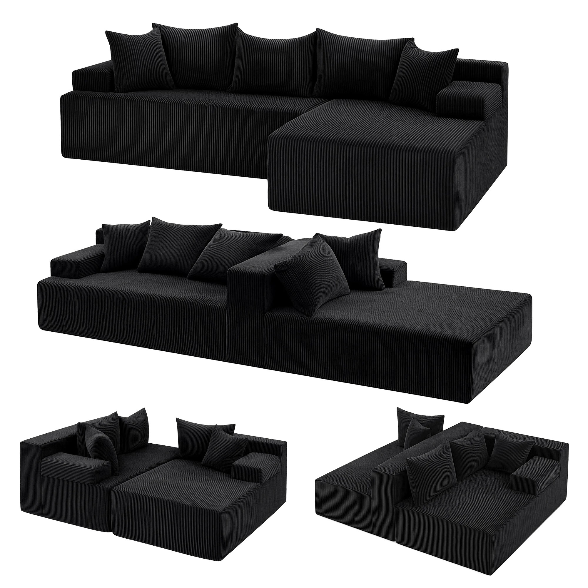 10 Artiss Modular Sectional Sofa Bed Convertible L-Shaped Couch with Deep Seat for - Black, 10 of 10