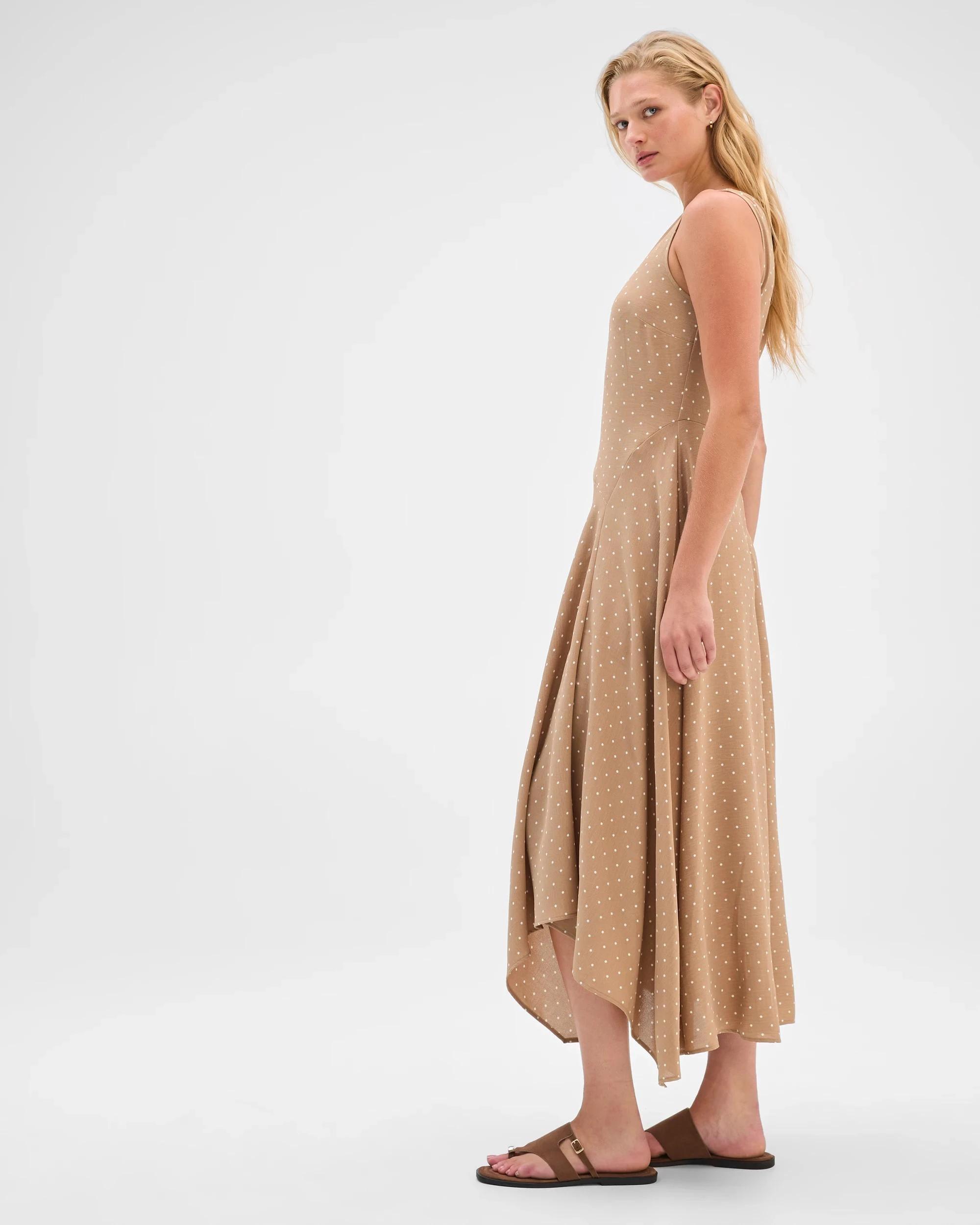 3 Preview Sleeveless Hanky Hem Dress FAWN SPOT, 3 of 7
