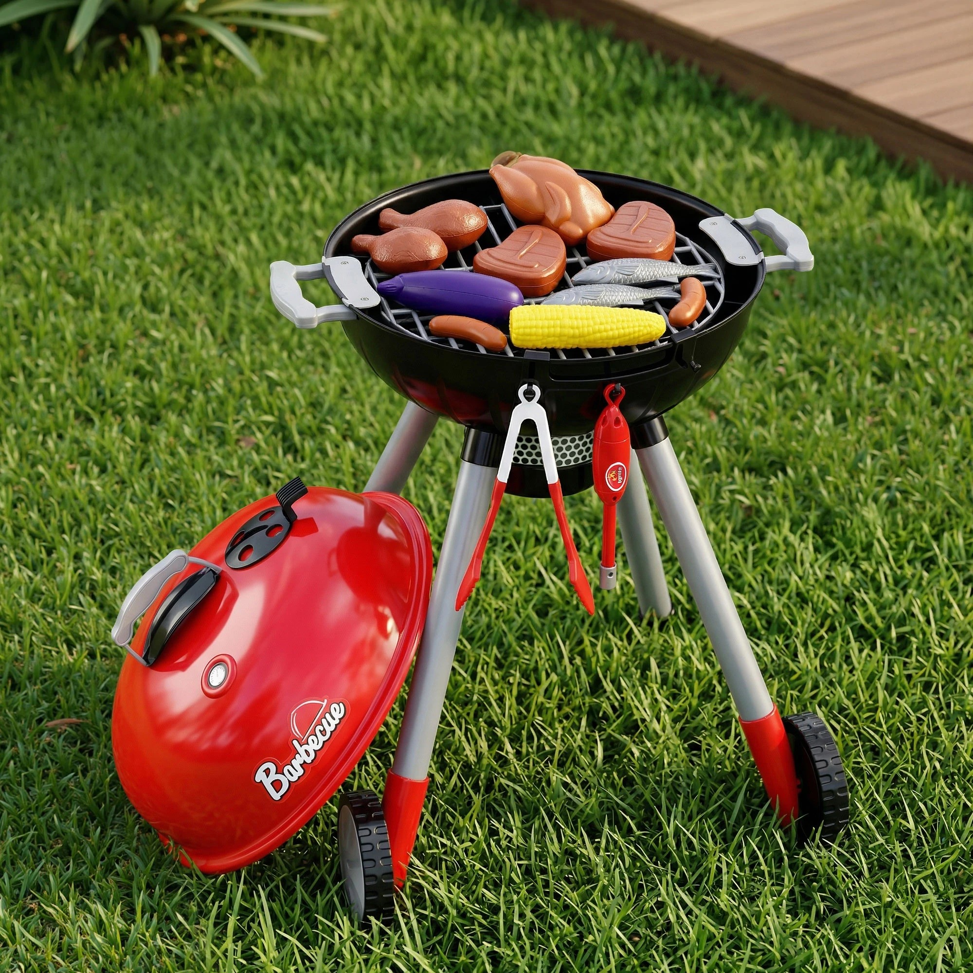 8 Keezi Kids Pretend Kitchen BBQ Playset Role Play Toy charcoal Play Food utensils seasoning bottle - Multi, 8 of 8