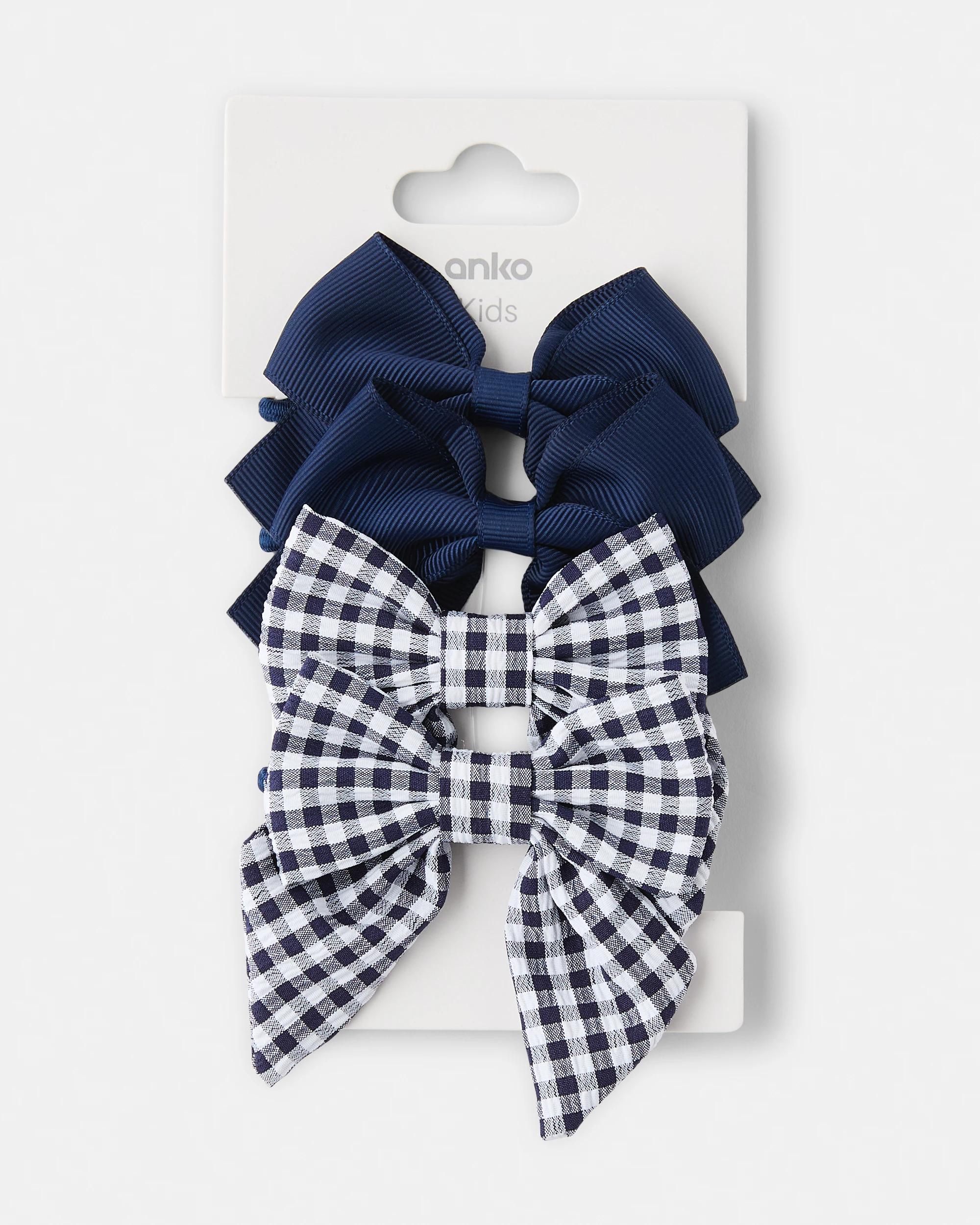 3 4 Pack Gingham Bow Hair Elastics Nvy Sphire, 3 of 3